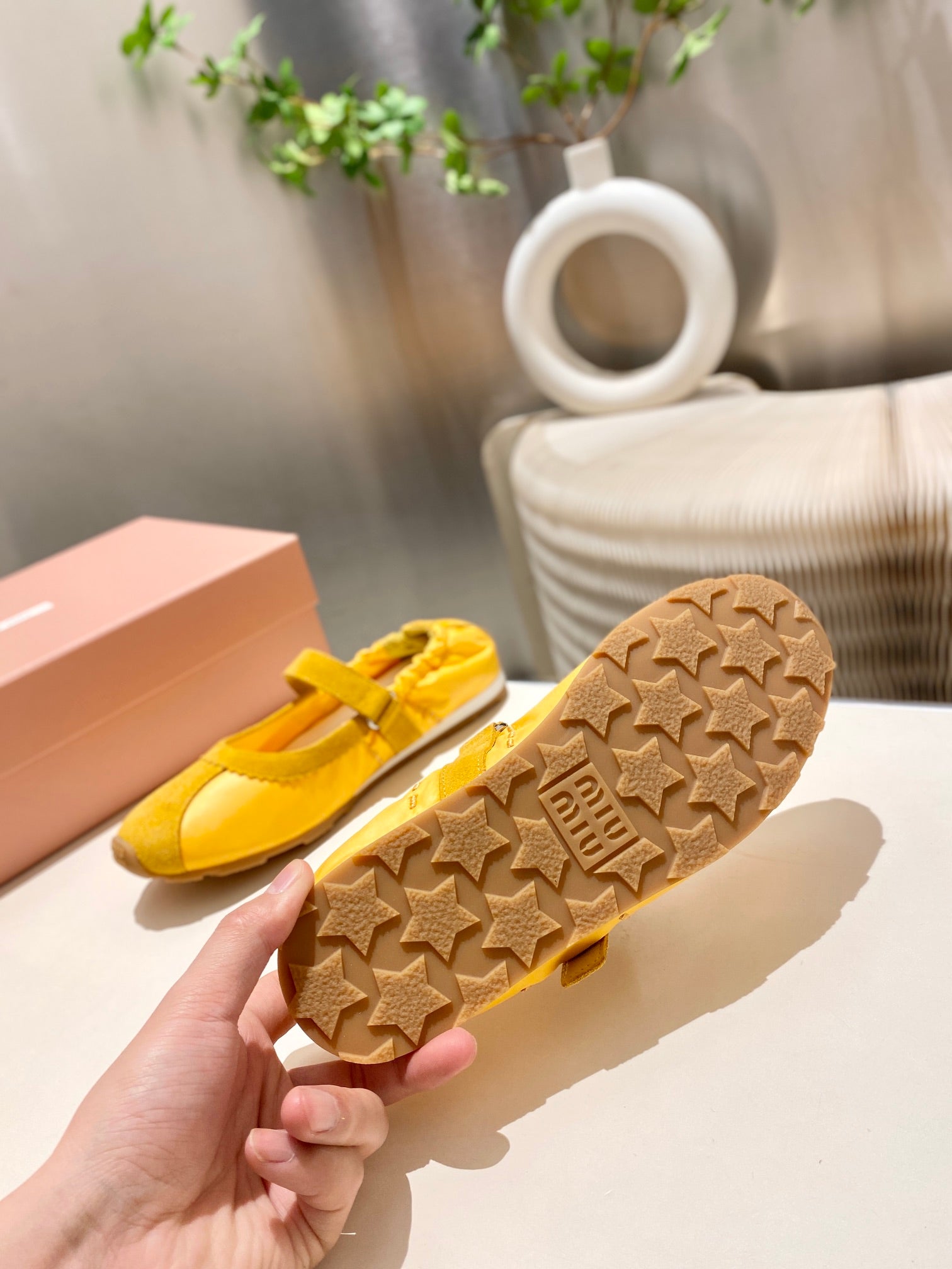 Miu Miu 2026 Ballet Flat Yellow Suede Fabric 618679