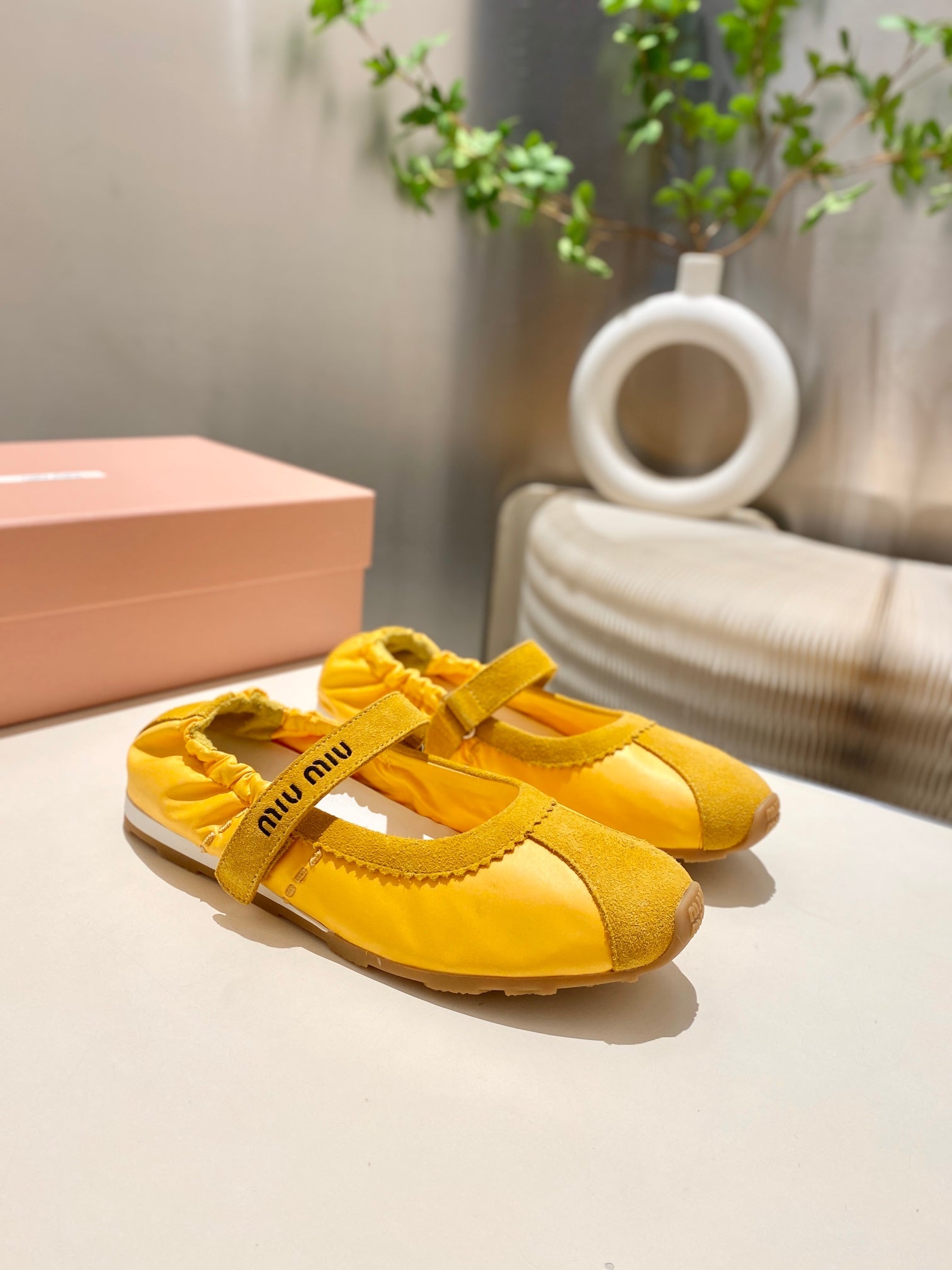 Miu Miu 2026 Ballet Flat Yellow Suede Fabric 618679