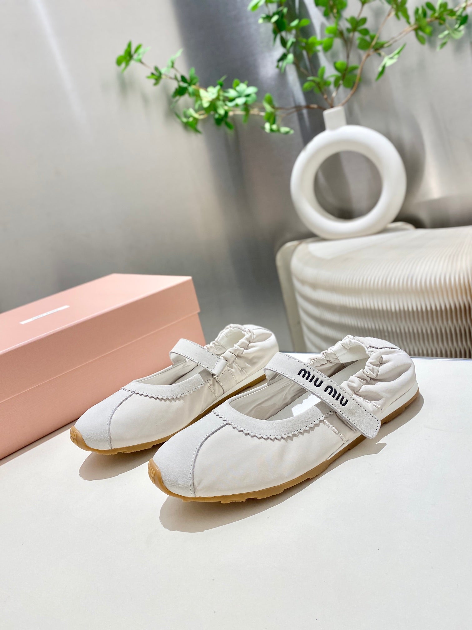 Miu Miu 2026 Ballet Flat White Suede Fabric 618680