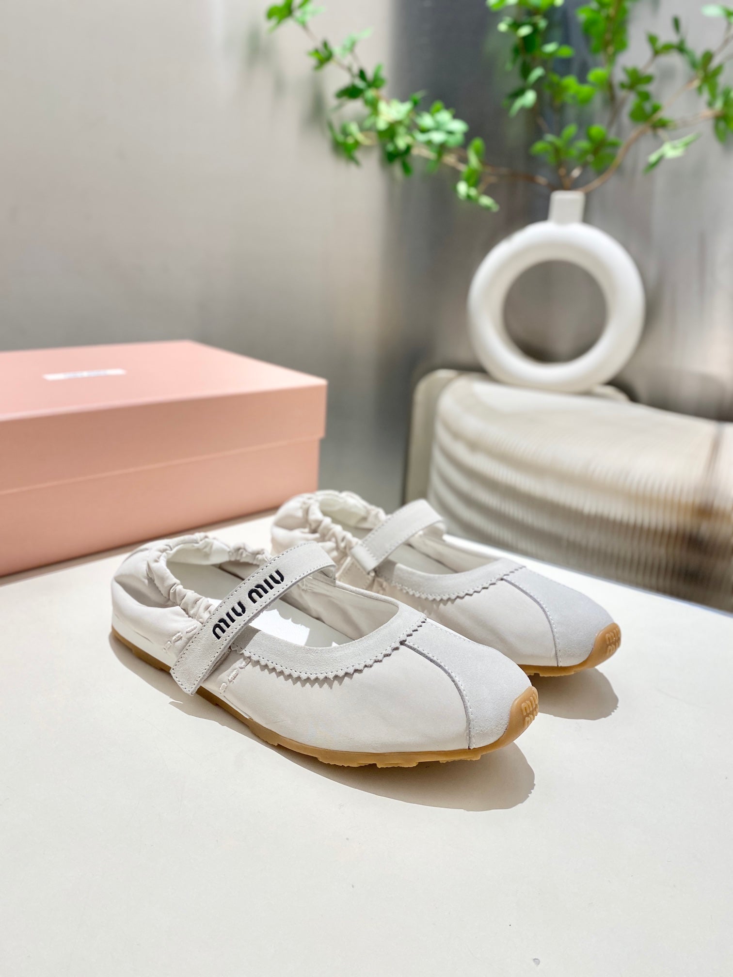 Miu Miu 2026 Ballet Flat White Suede Fabric 618680