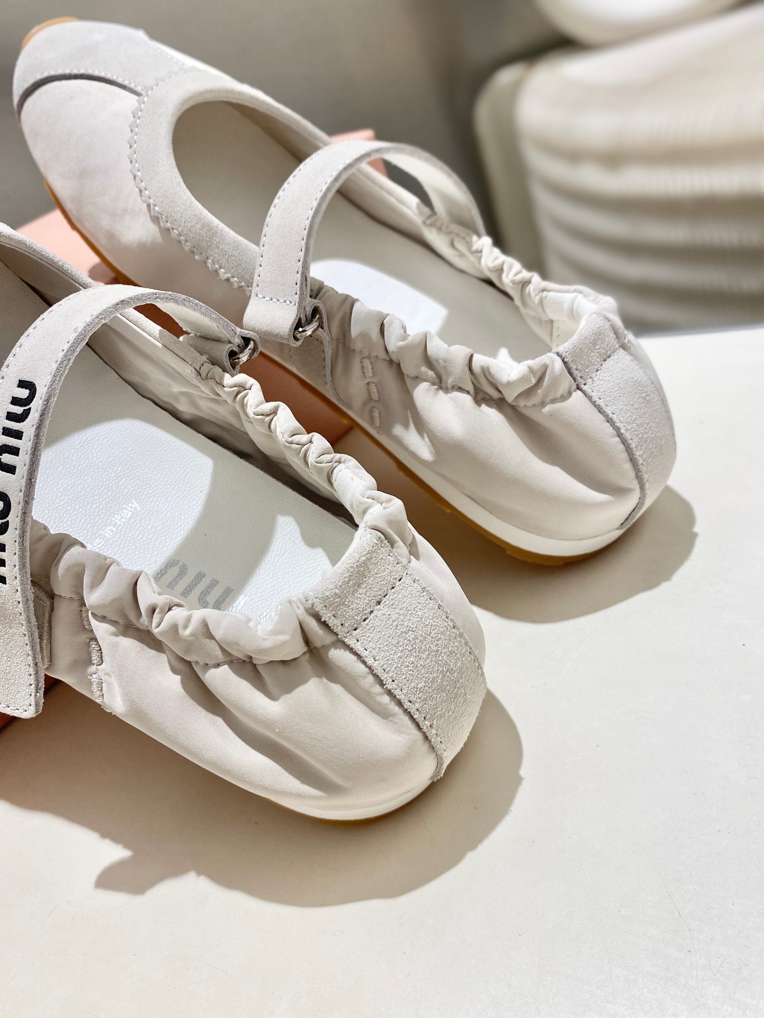 Miu Miu 2026 Ballet Flat White Suede Fabric 618680