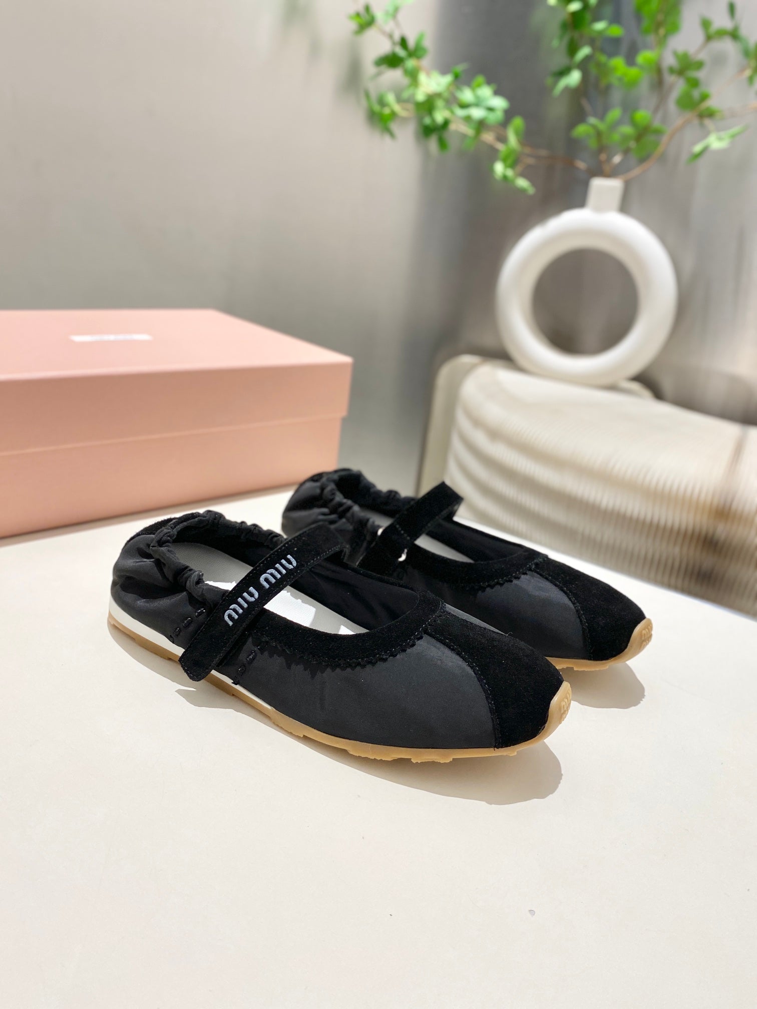 Miu Miu 2026 Ballet Flat Black Suede Fabric 618681