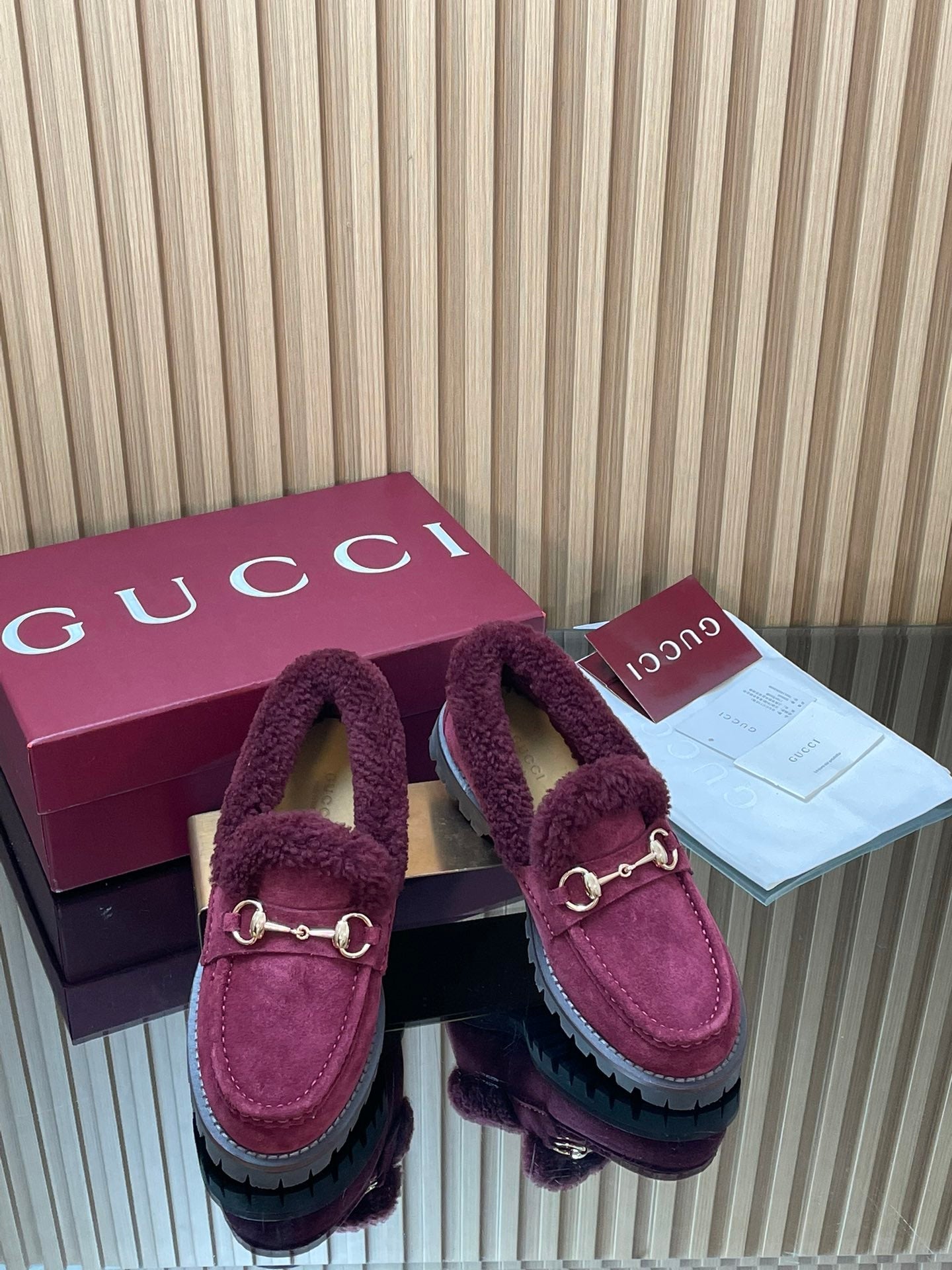 Gucci 2025 Horsebit Loafer Red Suede Wool 563046