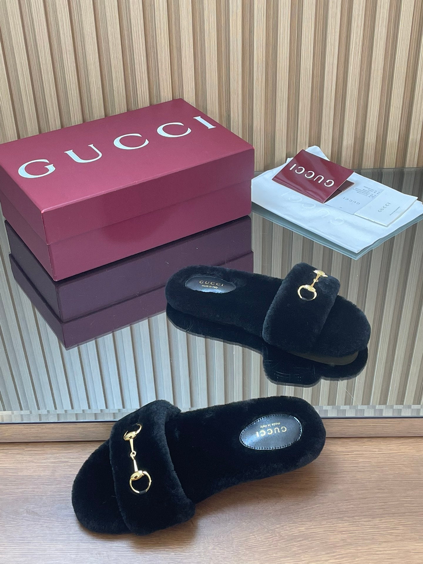 Gucci 2025 Horsebit Slipper Black Wool 562869