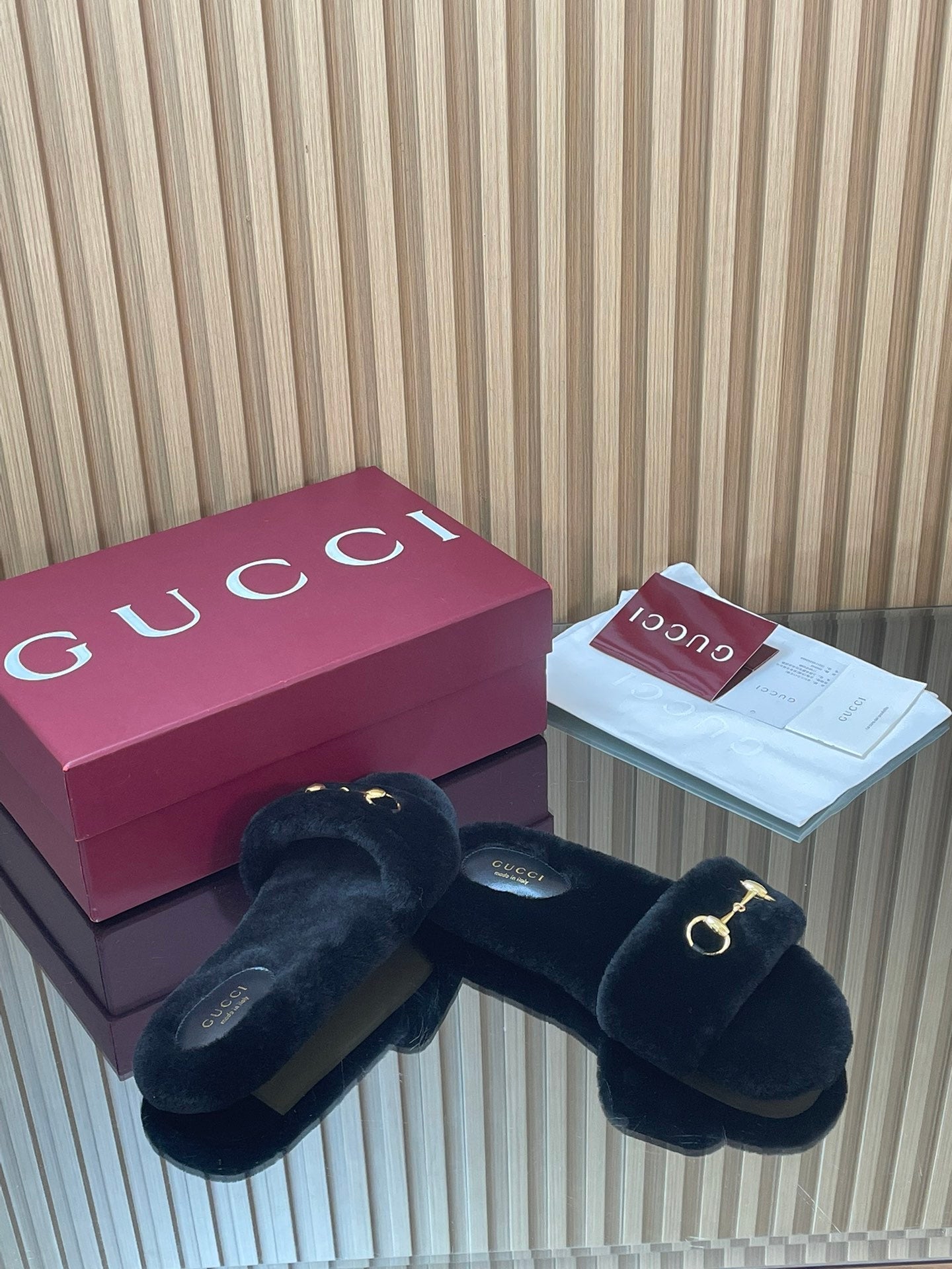 Gucci 2025 Horsebit Slipper Black Wool 562869