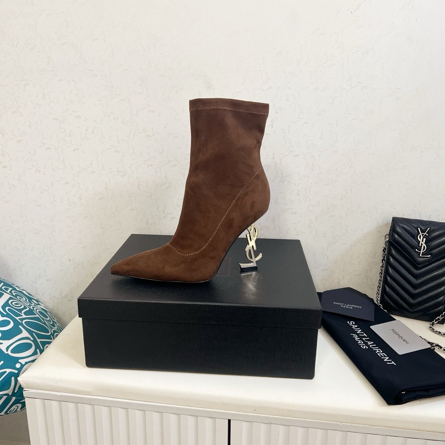 YSL 2025 Opyum 110mm Heel Ankle Boot Brown Suede 575010