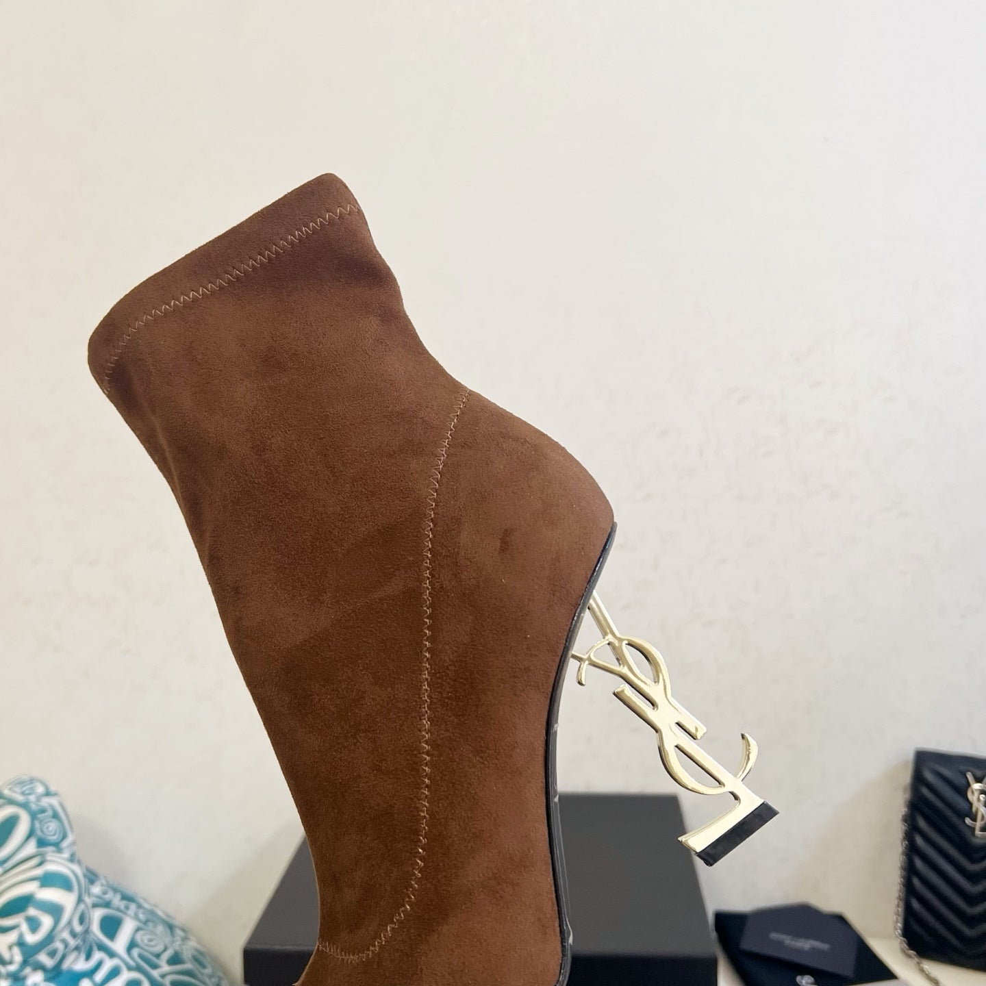YSL 2025 Opyum 110mm Heel Ankle Boot Brown Suede 575010