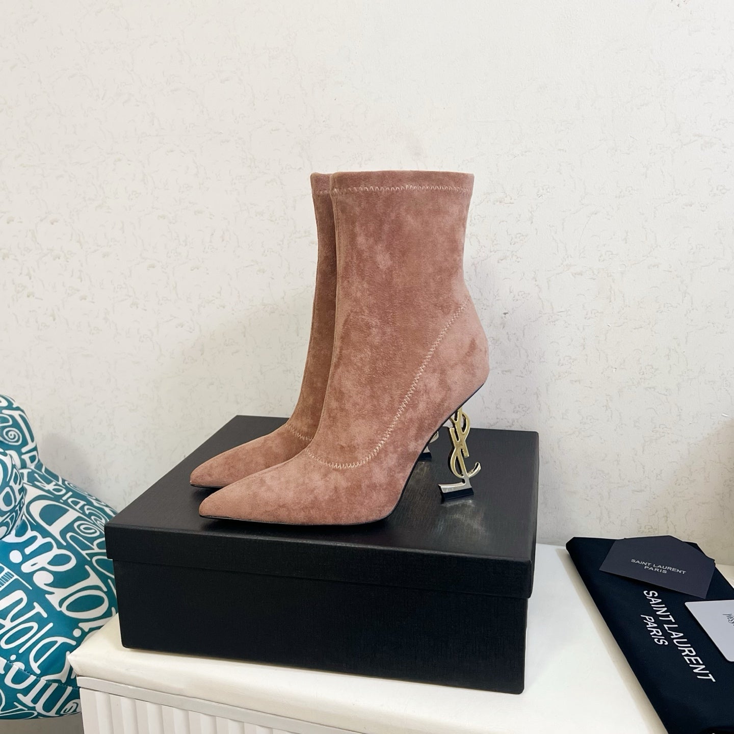 YSL 2025 Opyum 110mm Heel Ankle Boot Light Brown Suede 575012