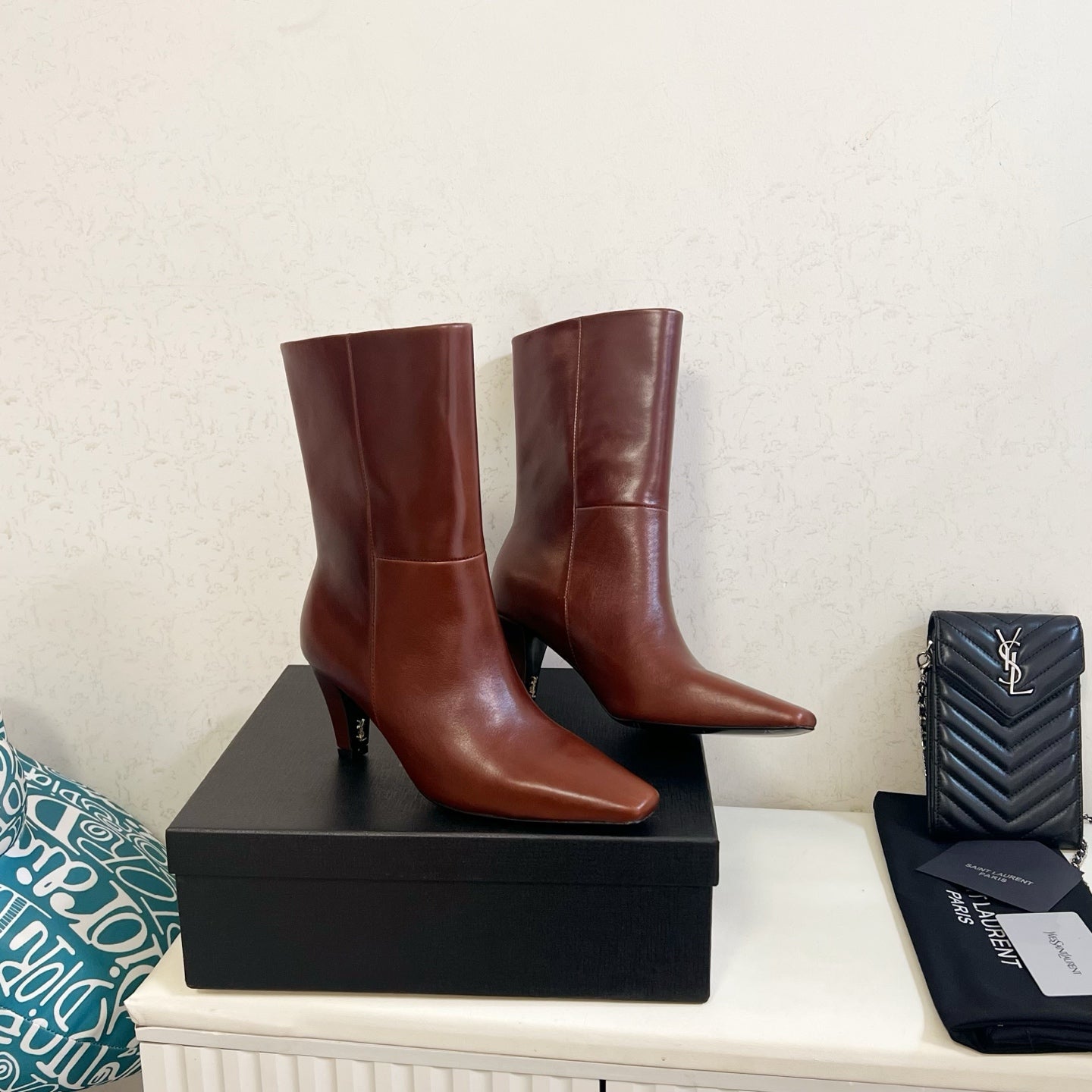 YSL 2025 Short Boot Brown Calfskin 575015