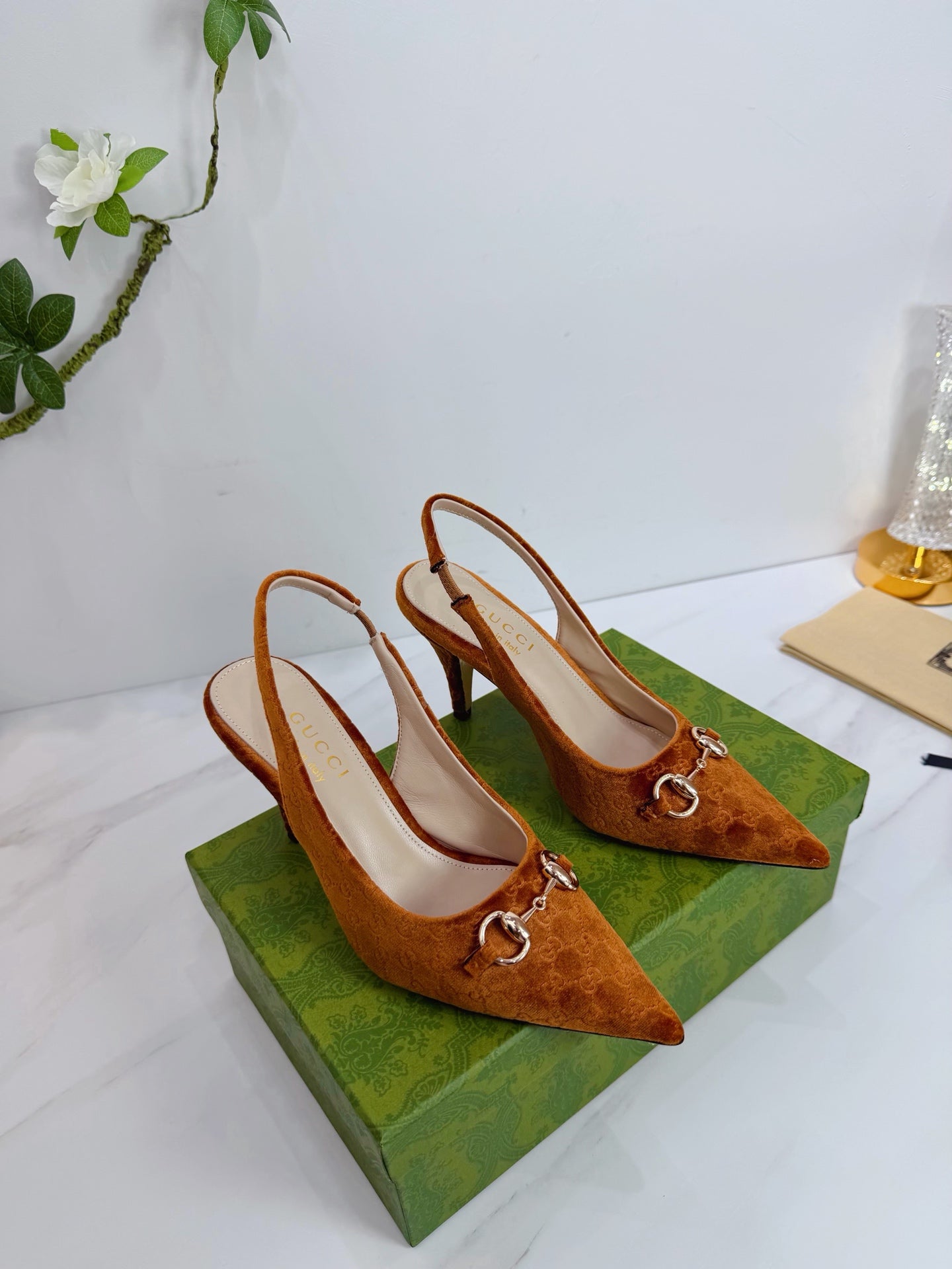 GG 26 Slingback Camel Brown Velvet 592421