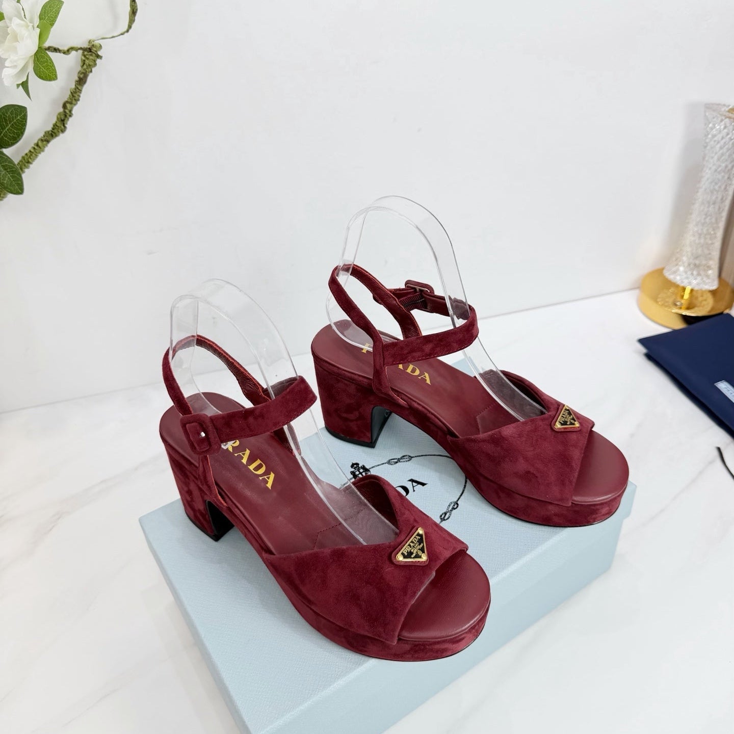 PRA 26SS Platform Sandals 75 Burgundy Suede Sheepskin 592388