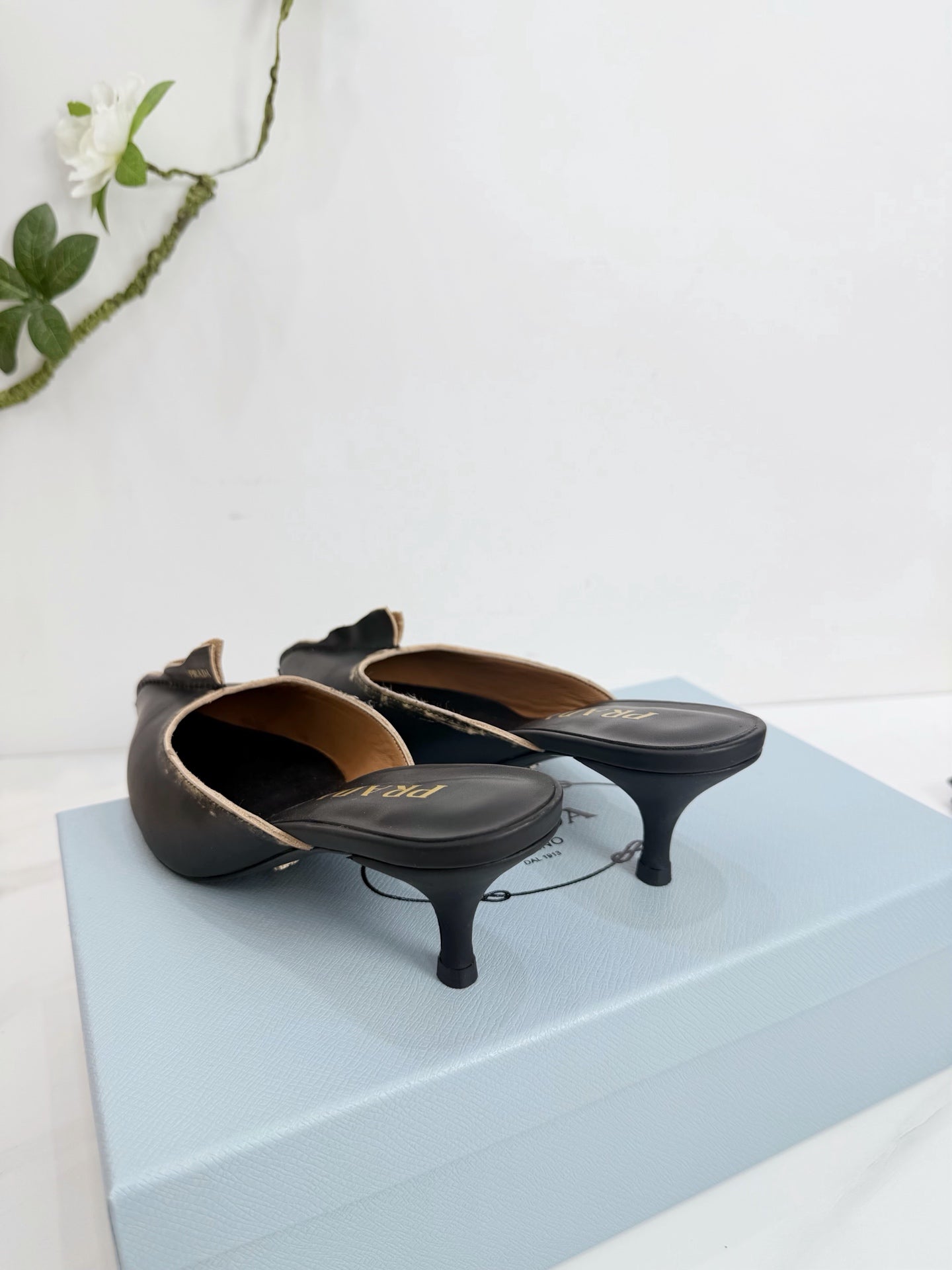 PRA 26SS High Heel Mule 55 Black Beige Cowhide 592408