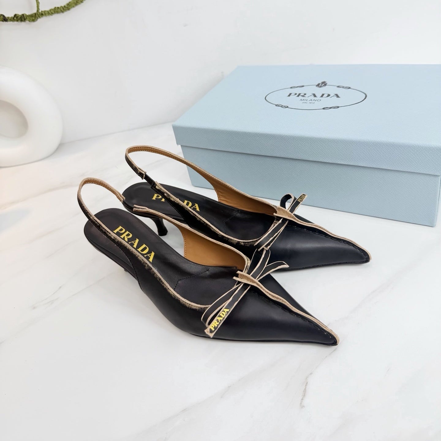 PRA 26SS Slingback 55 Black Beige Cowhide 592402