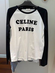 Celine 25 CELINE PARIS Long-sleeve T-shirt White mix Black Cotton