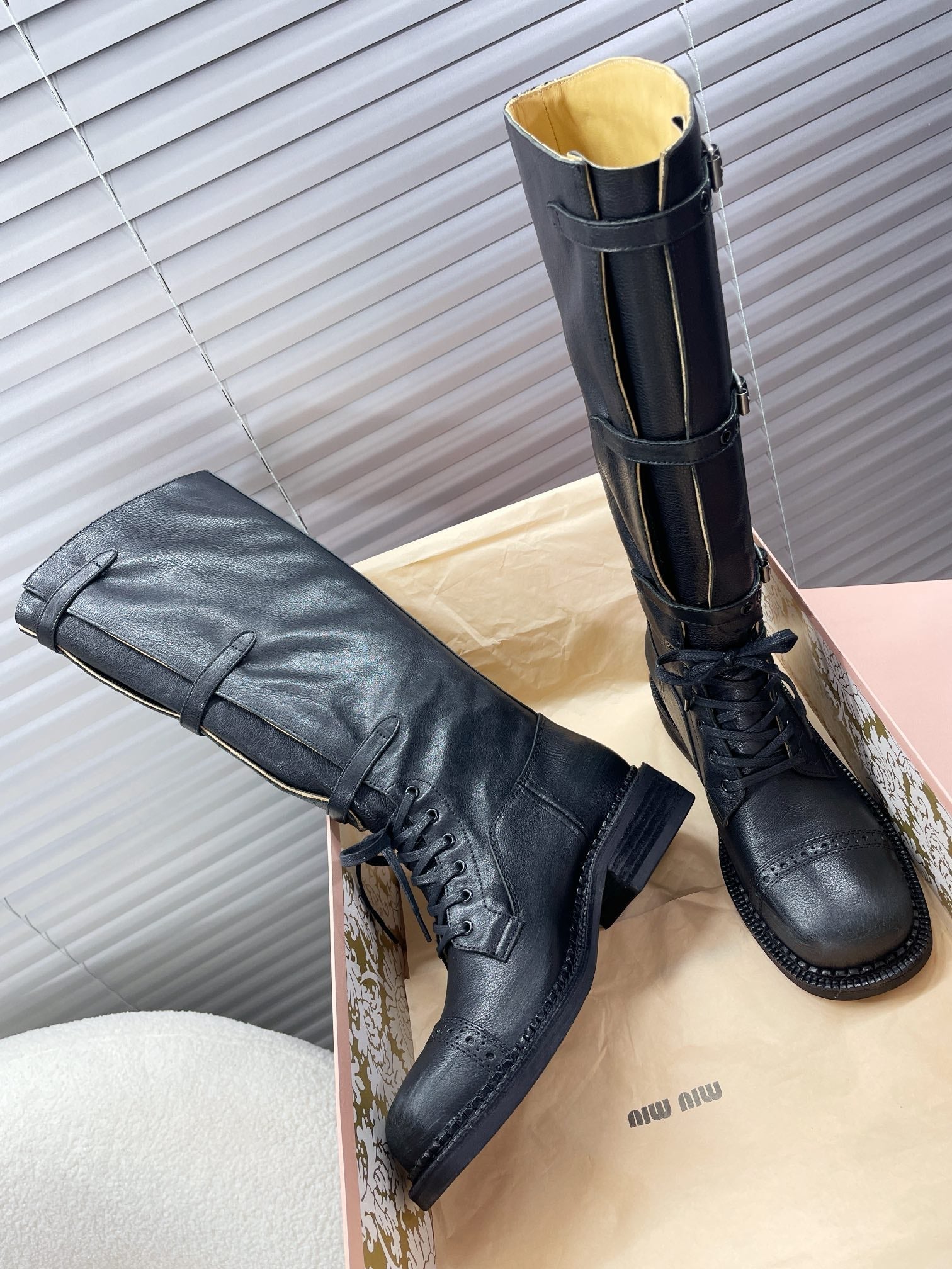 Miu High Boots Black Calfskin