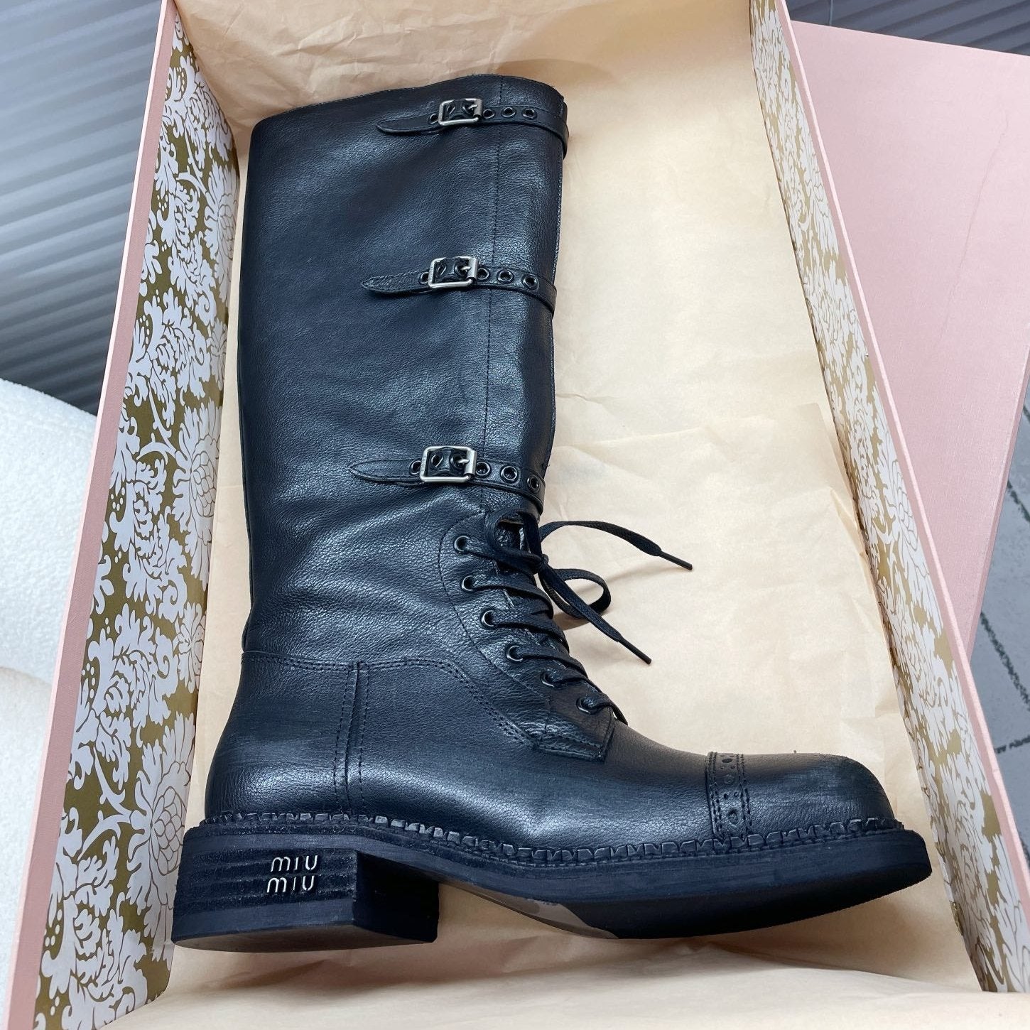 Miu High Boots Black Calfskin