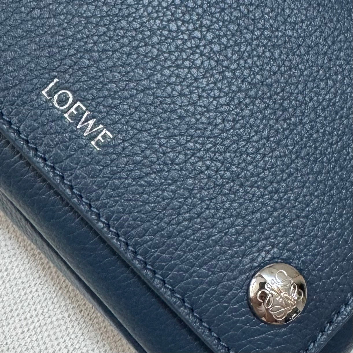 Loewe 2025 Small Pebble Messenger Bag Indigo Blue Grained Calfskin 274589