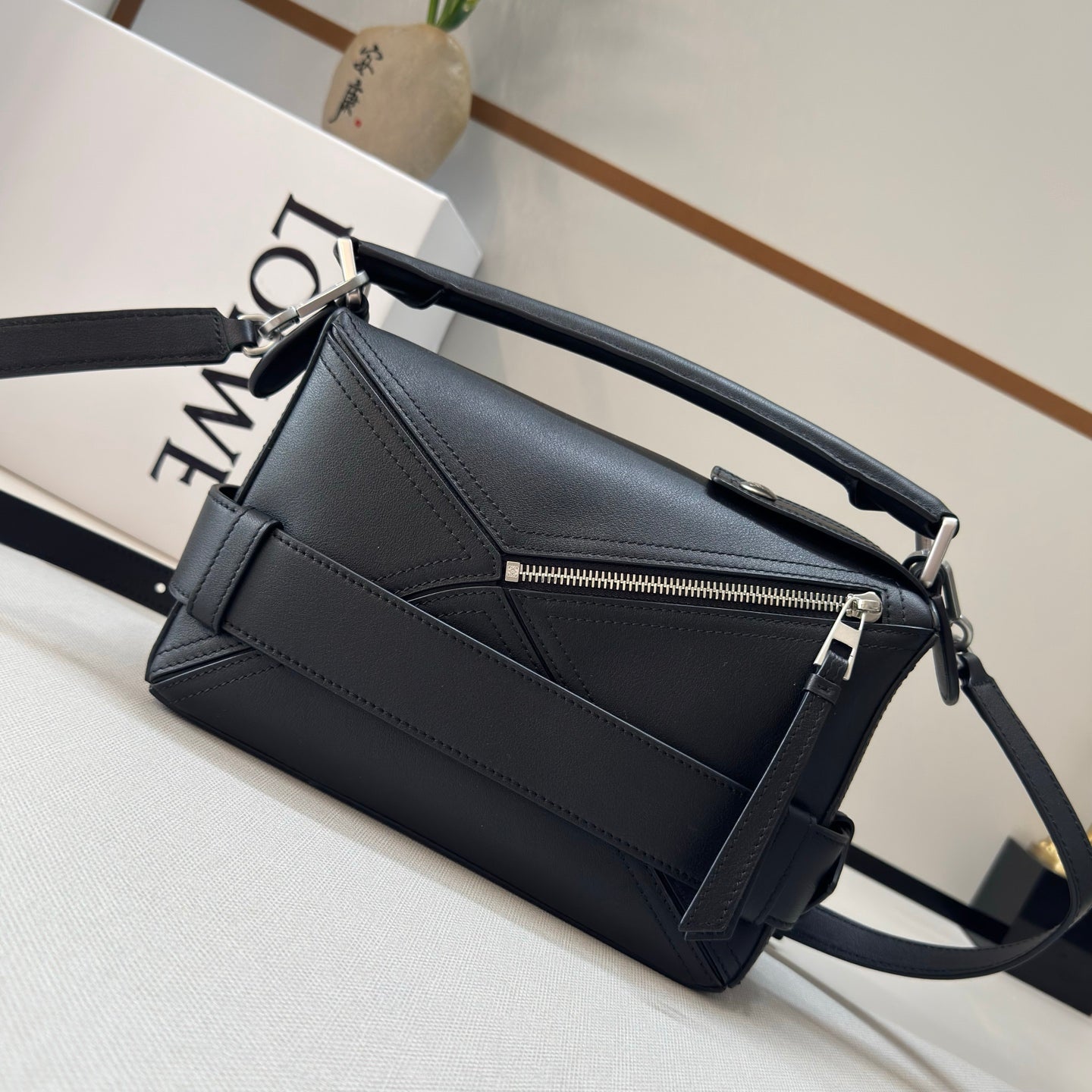 Loewe 2025 Puzzle Biker Bag Black Cowhide 274653