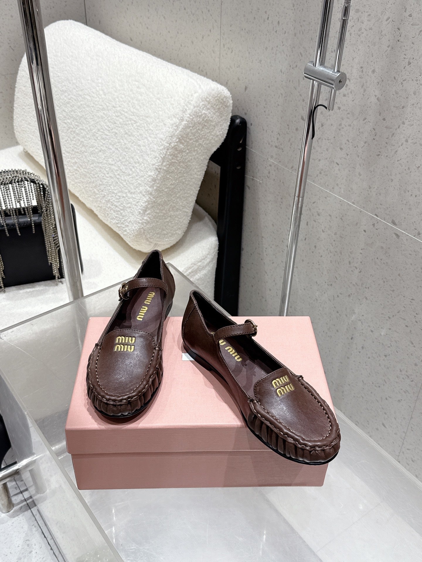 Miumiu 25 Mary Jane Loafer Brown Chocolate Cowhide 552428