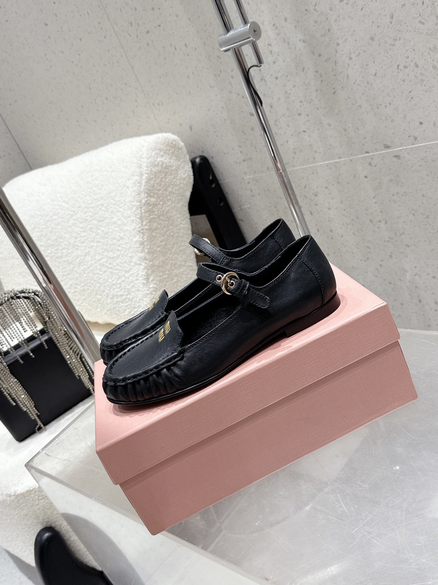 Miumiu 25 Mary Jane Loafer Black Cowhide 552429