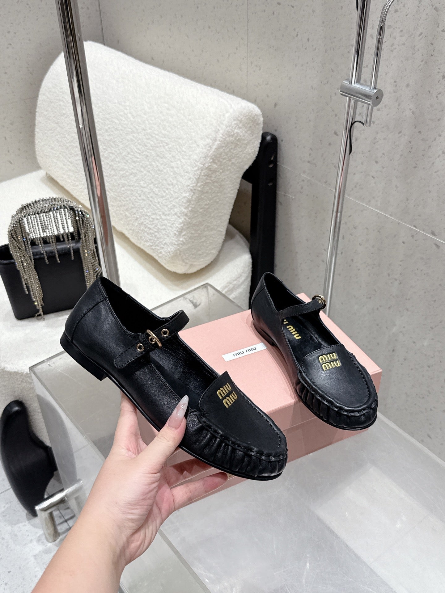 Miumiu 25 Mary Jane Loafer Black Cowhide 552429