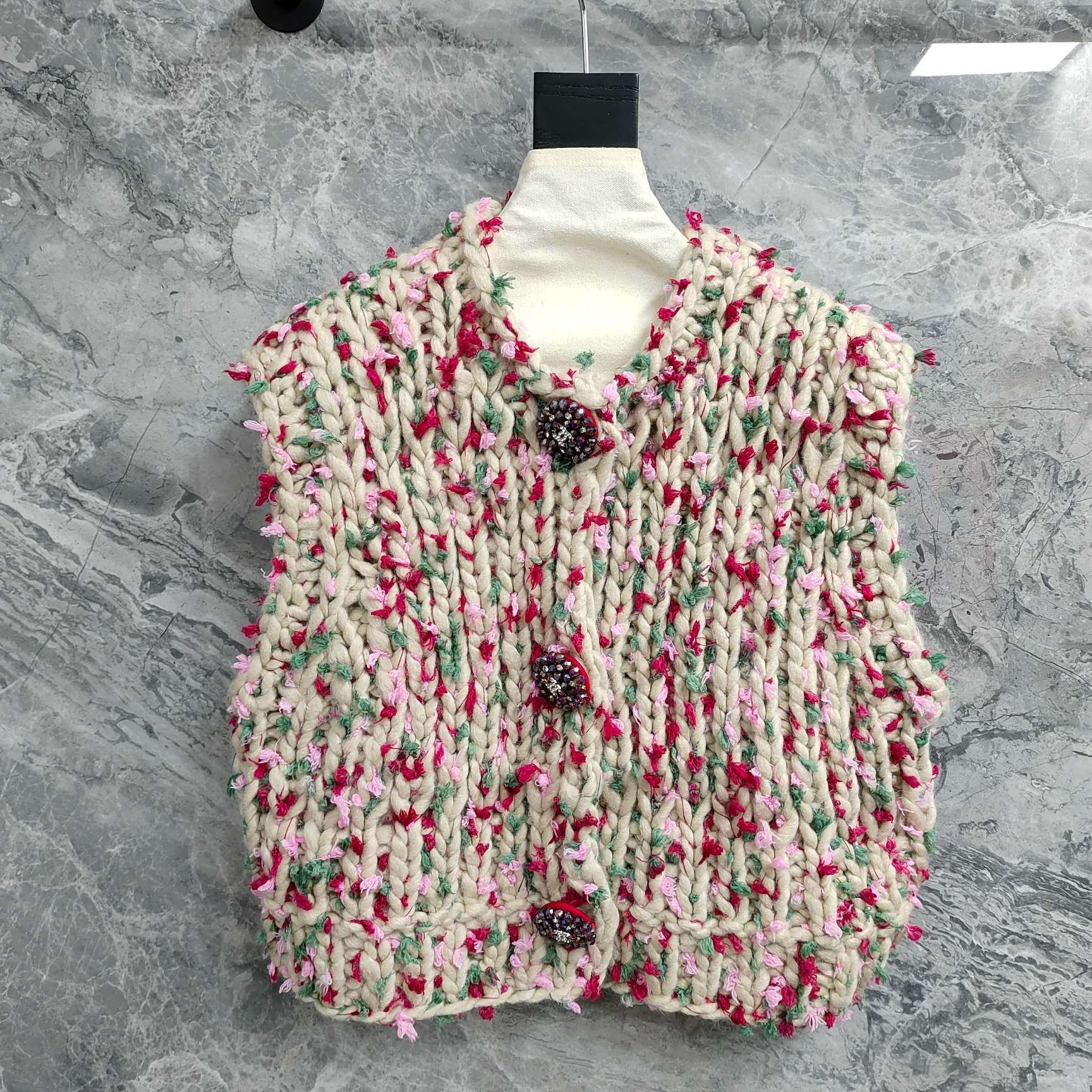Chanel 2025 Hand-crocheted Cardigan Vest Multicolor Cashmere 327001