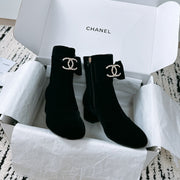 CC Ankle Boots In Black Velvet With Bow Tie 144659