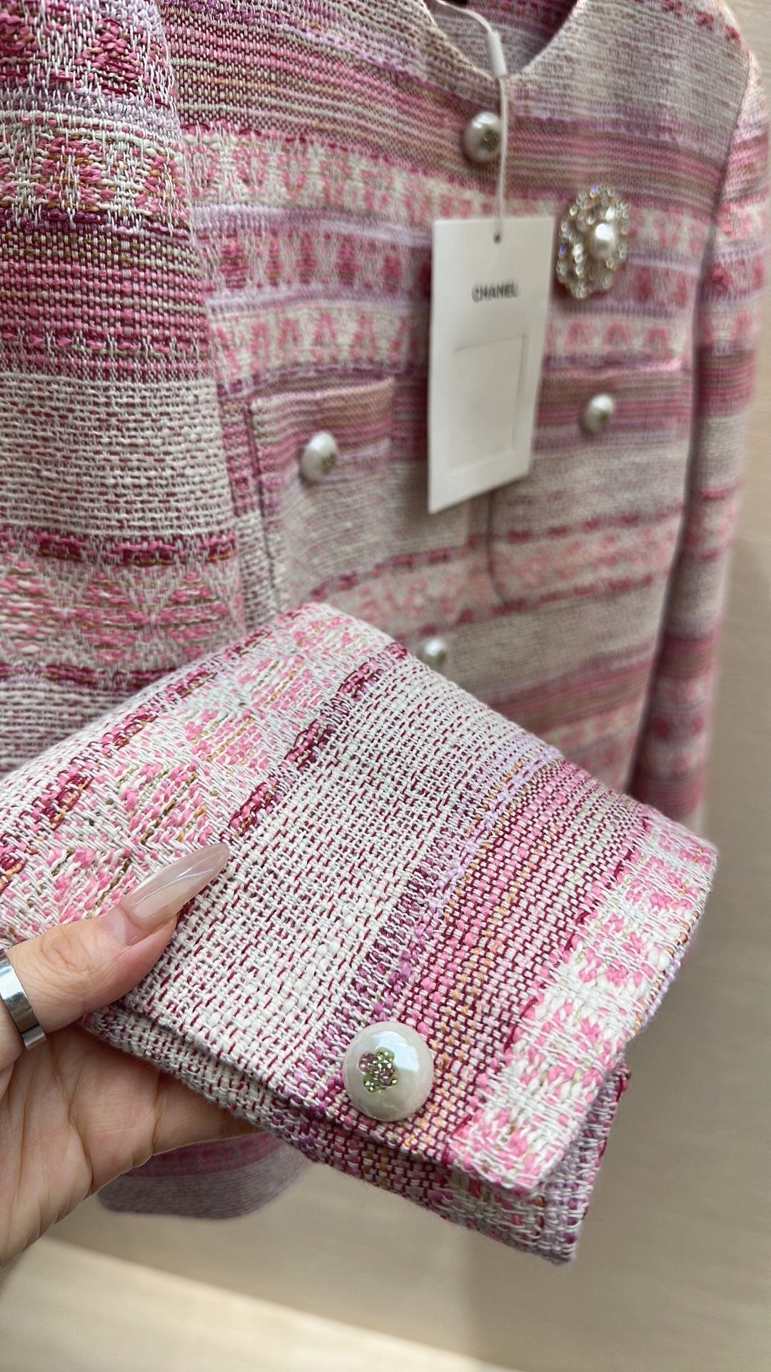 Chanel 2026 Jacket Pink White Tweed Fabric