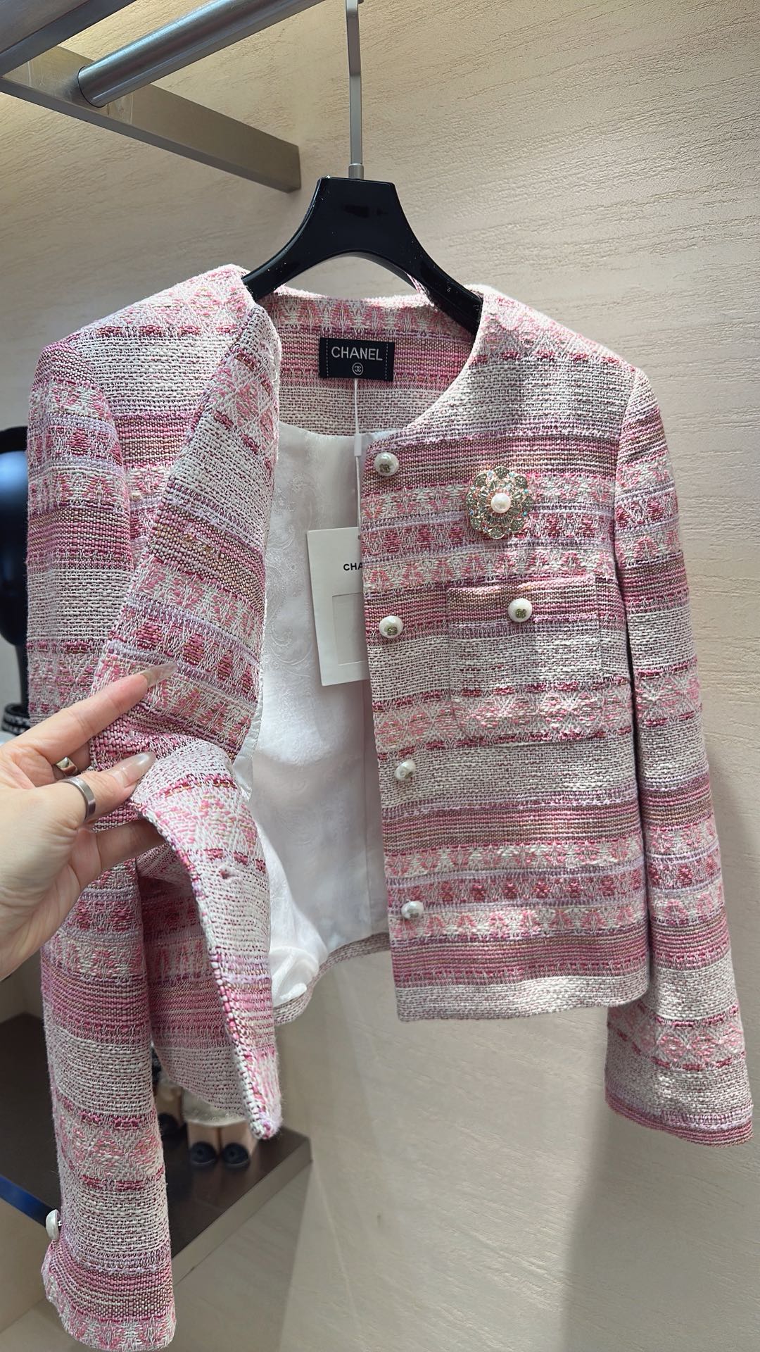 Chanel 2026 Jacket Pink White Tweed Fabric