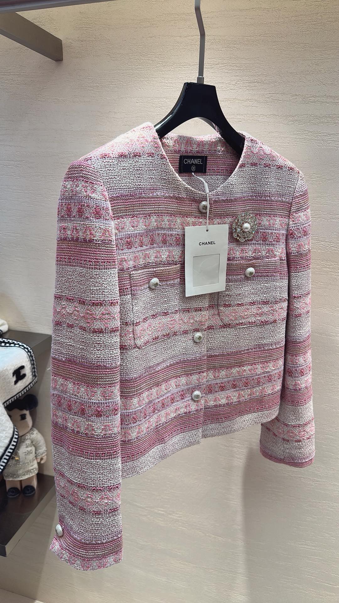 Chanel 2026 Jacket Pink White Tweed Fabric