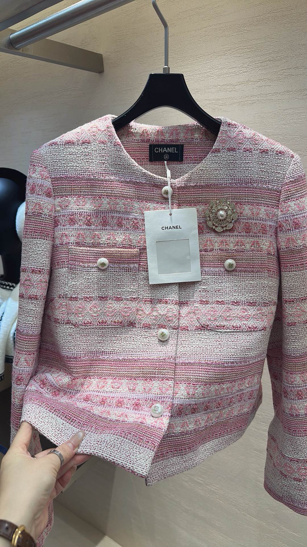 Chanel 2026 Jacket Pink White Tweed Fabric