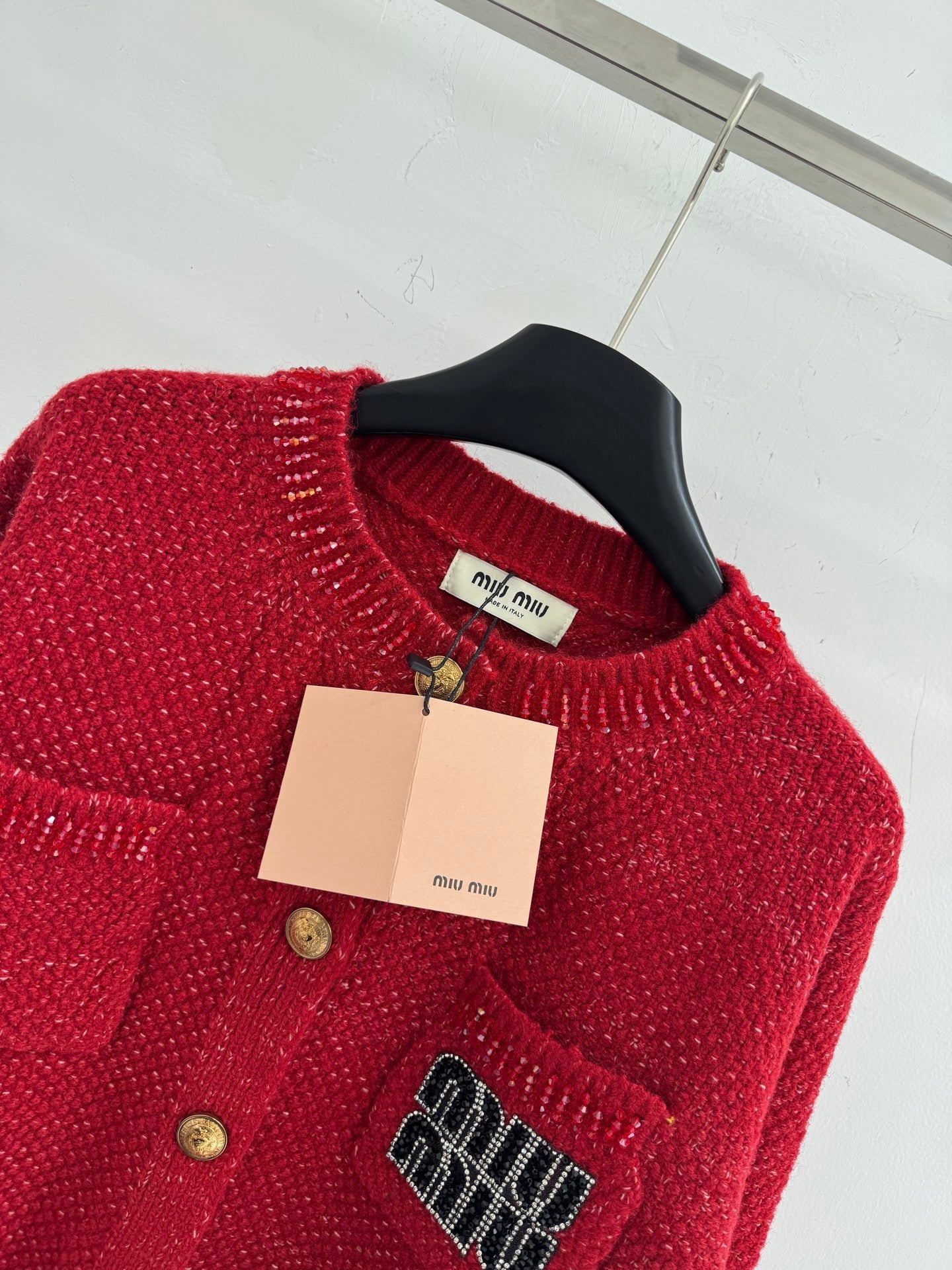 Miumiu 2025 Round Neck Cardigan Red Wool 656467