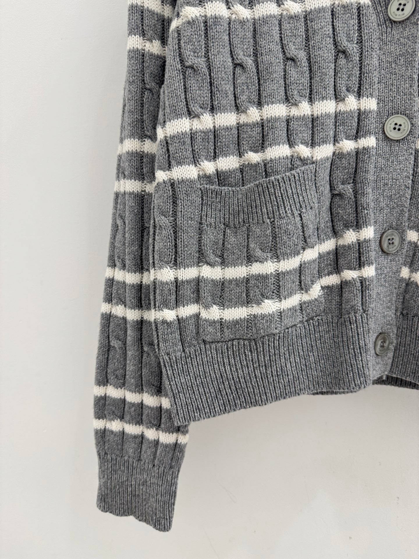 Miumiu 2025 Striped Knit Cardigan Gray and Black Wool