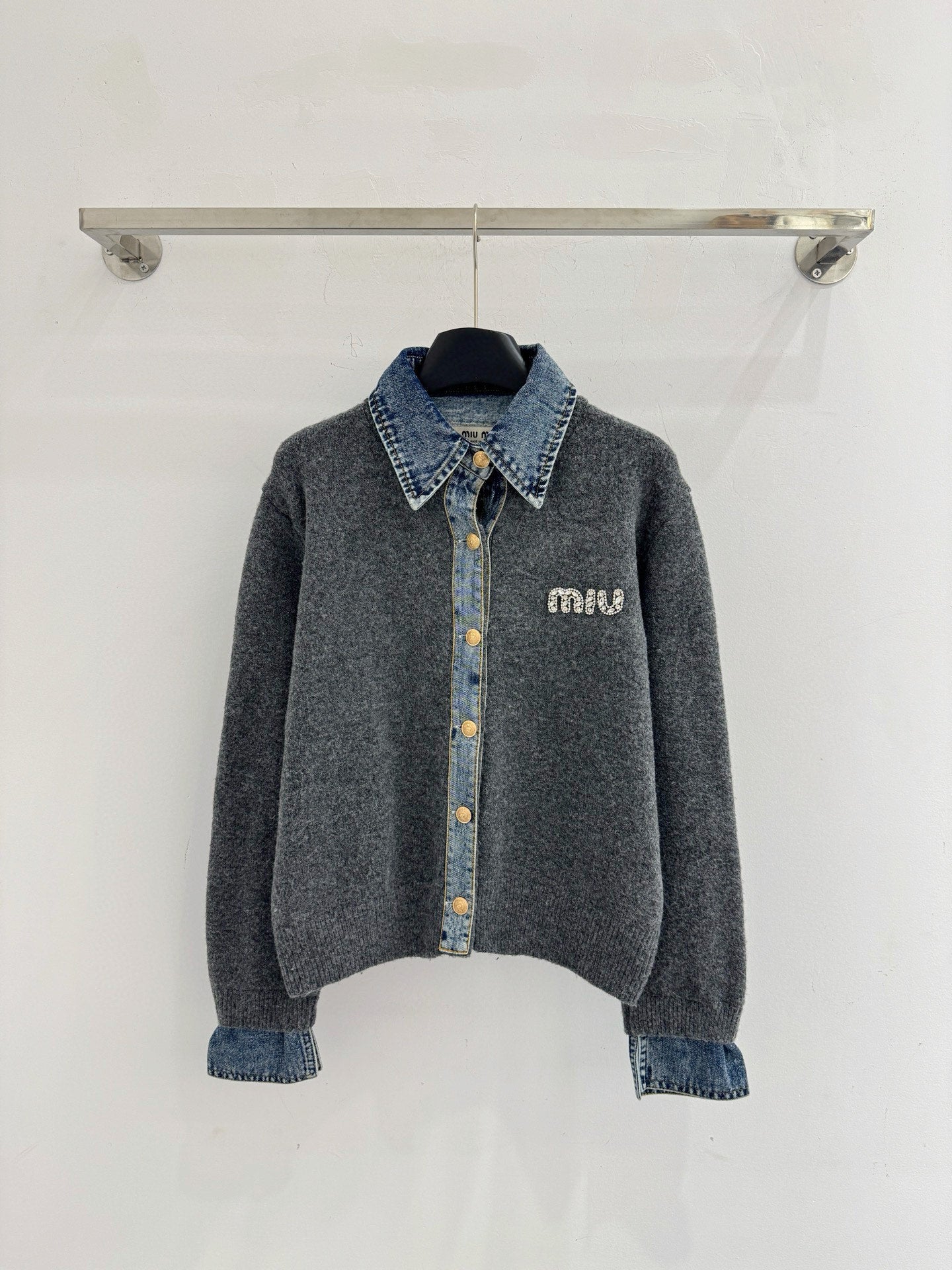 Miumiu 2025 Cardigan with Denim Collar Wool Cashmere