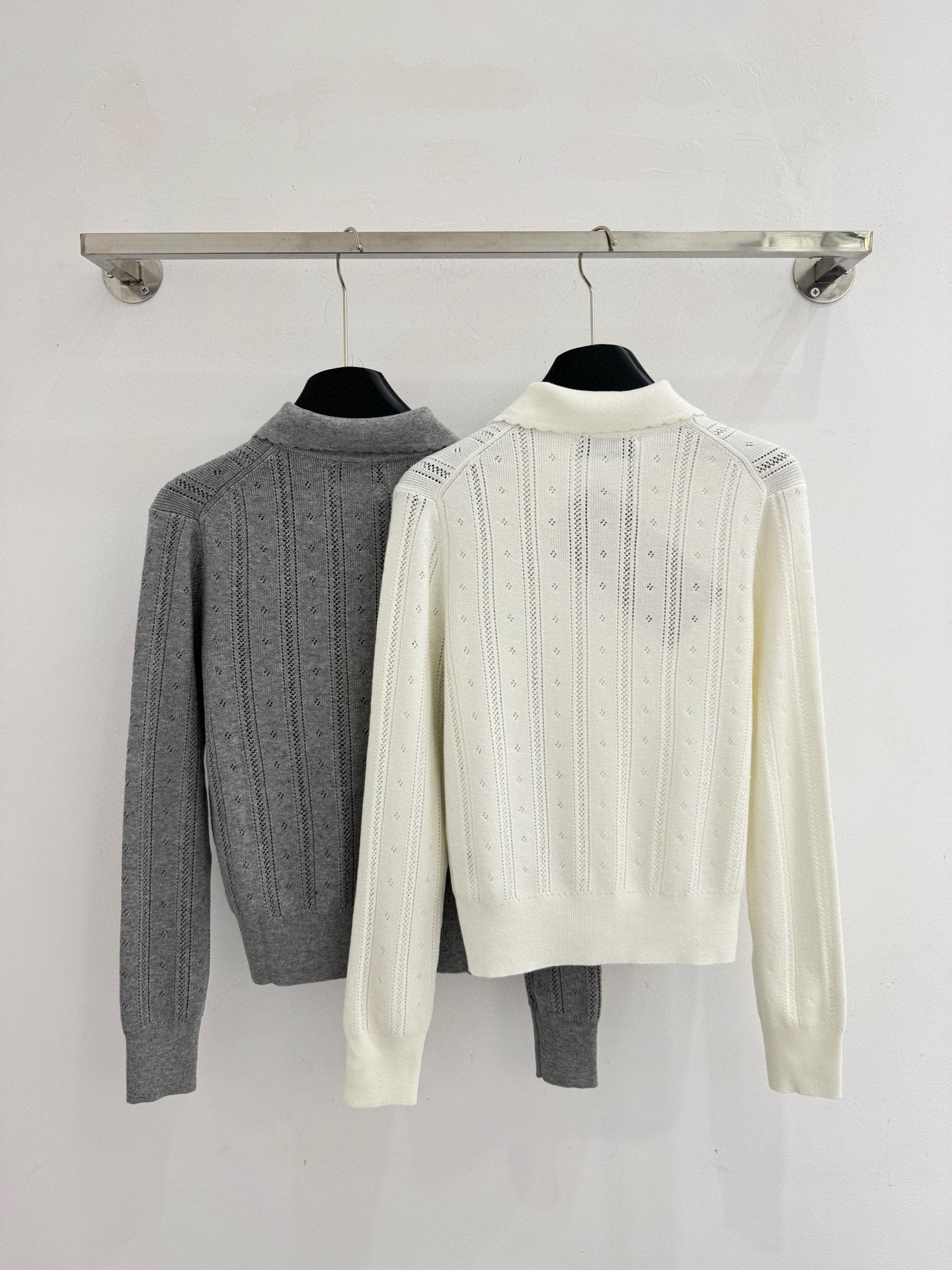 Miumiu 2025 Knit Cardigan White and Gray Wool