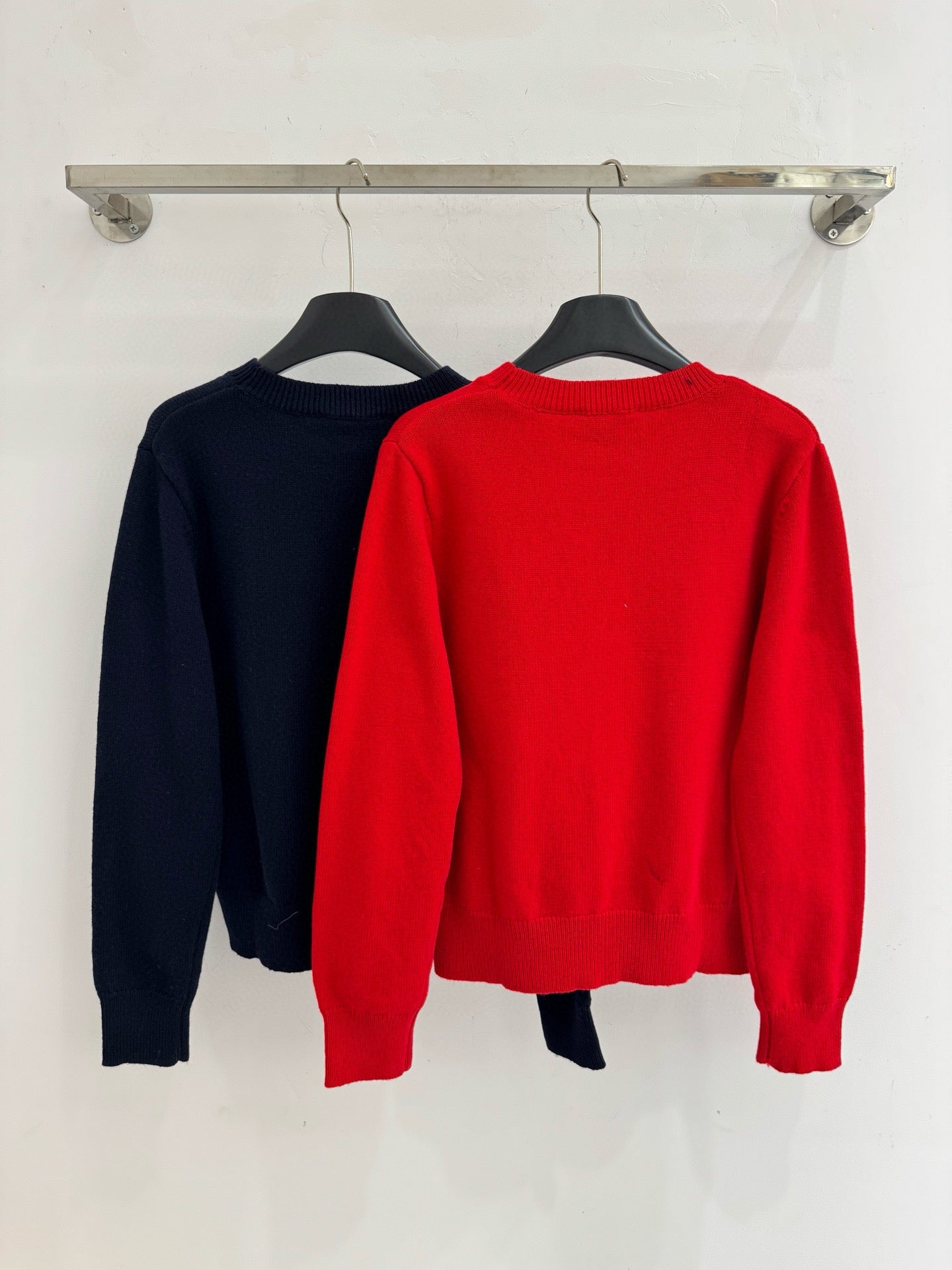 Prada 2025 Long-Sleeved Knit Sweater Dark Blue and Red Wool
