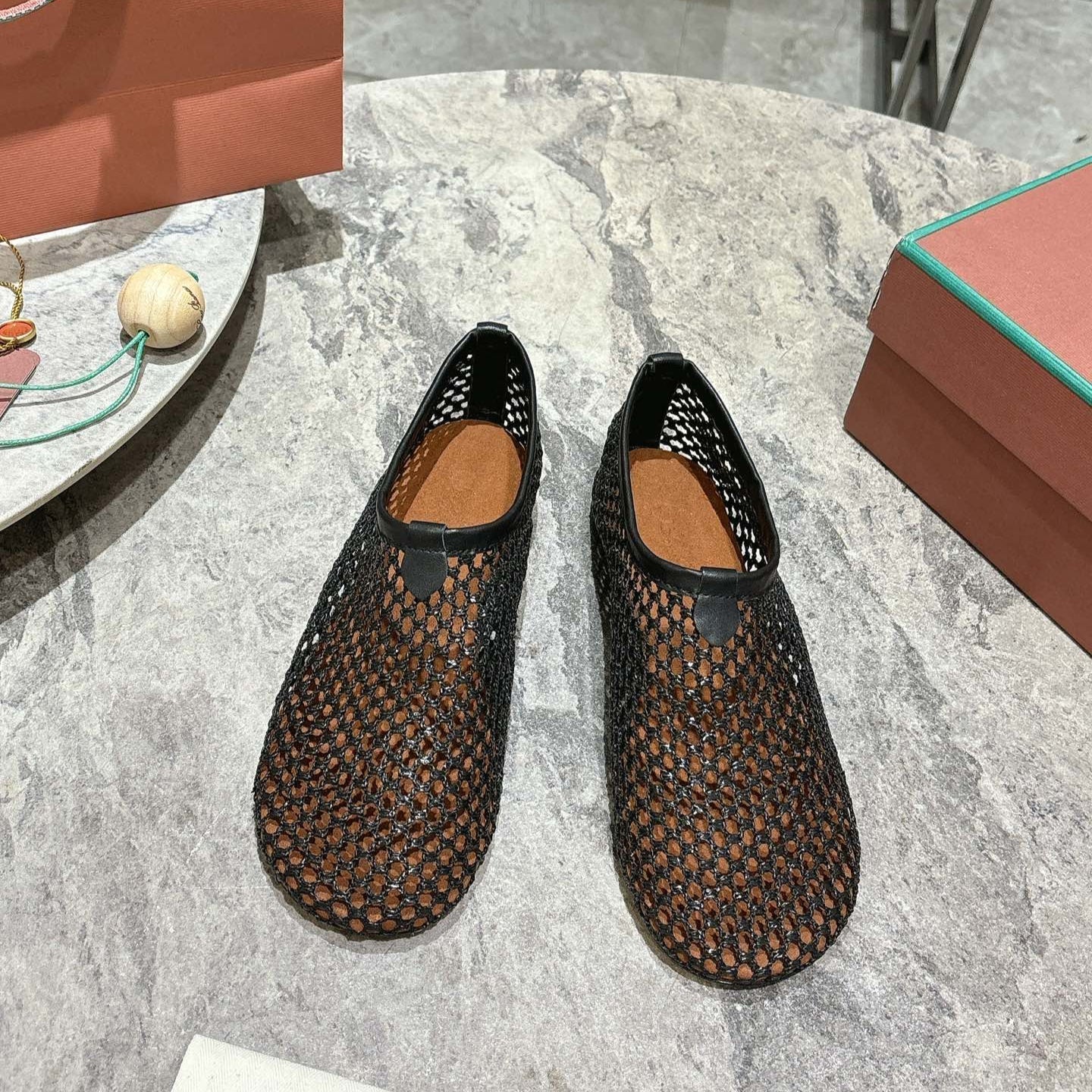 LP hollow knit ballet flats black original leather 379023