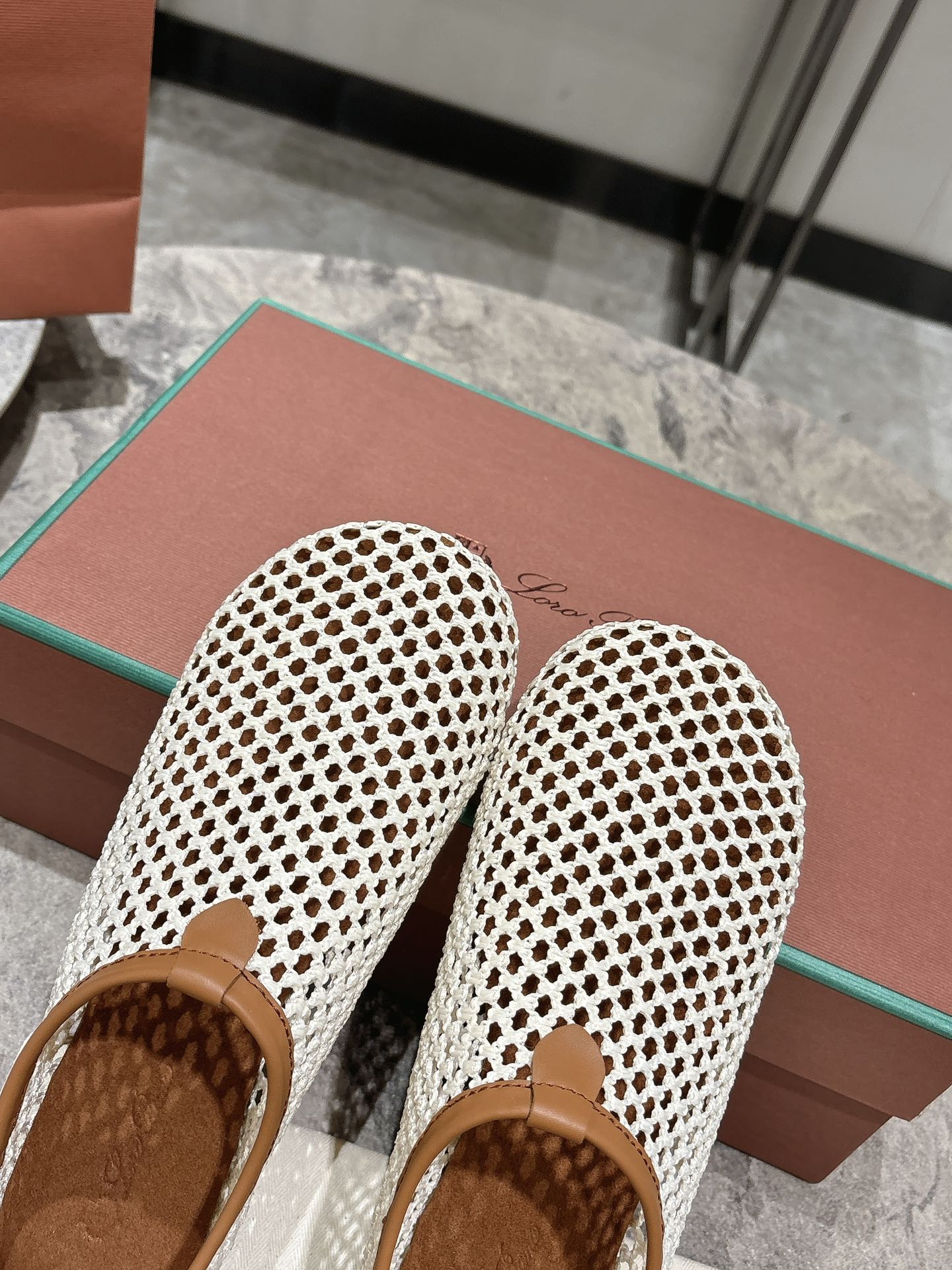 LP hollow knit ballet flats beige  original leather 379024