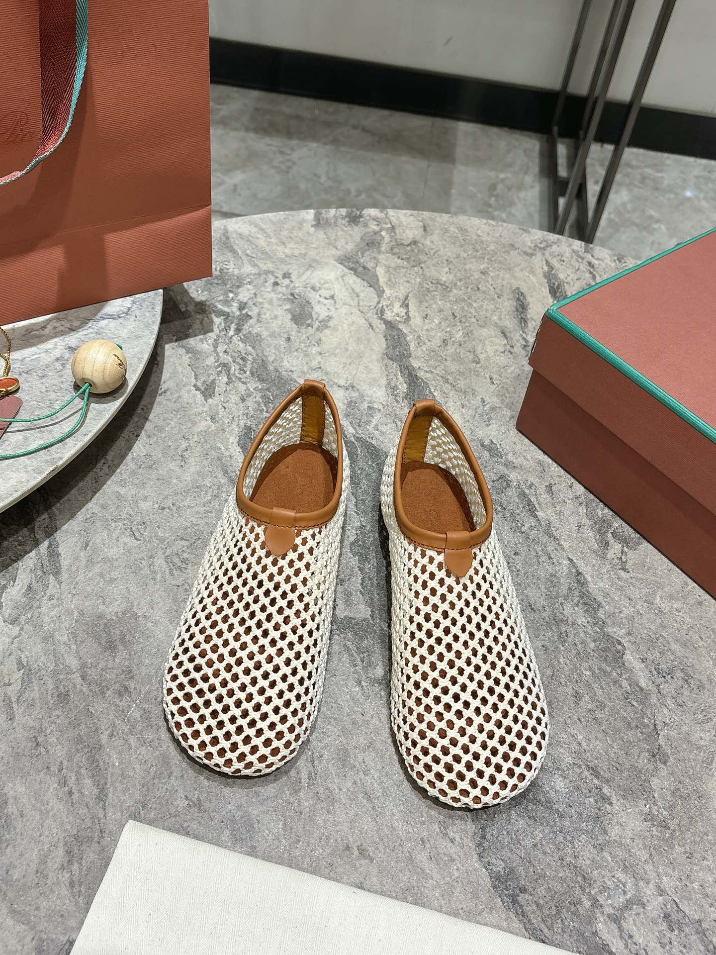 LP hollow knit ballet flats beige  original leather 379024