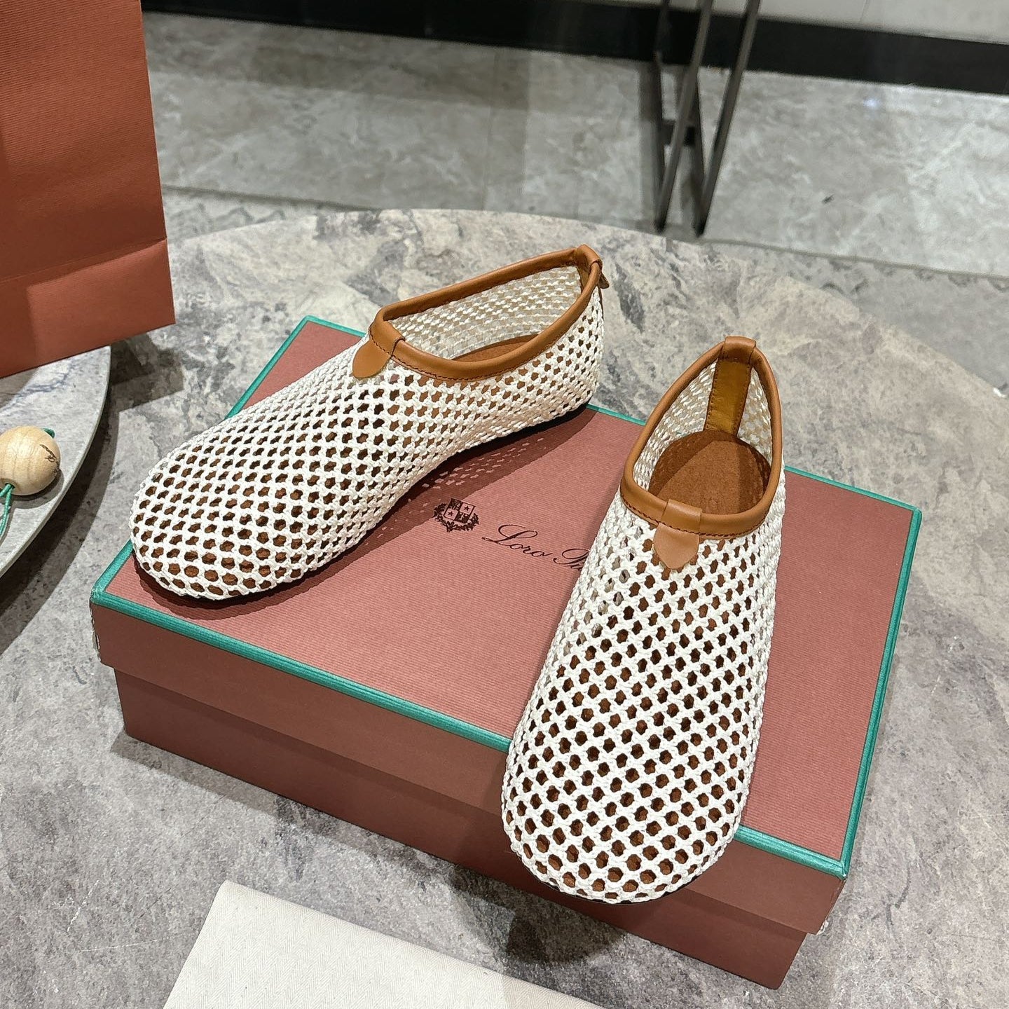 LP hollow knit ballet flats beige  original leather 379024