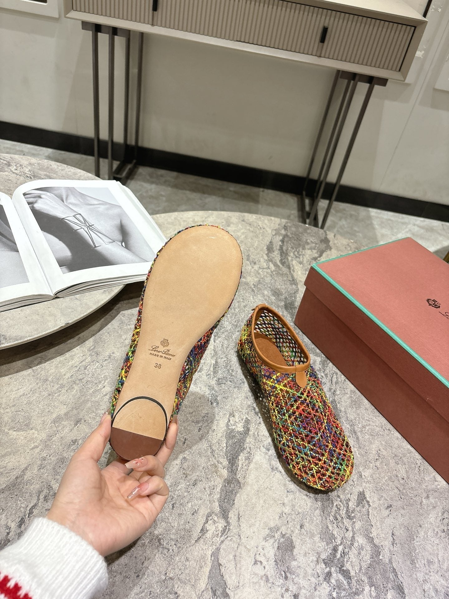 LP hollow knit ballet flats multicolor original leather 379022