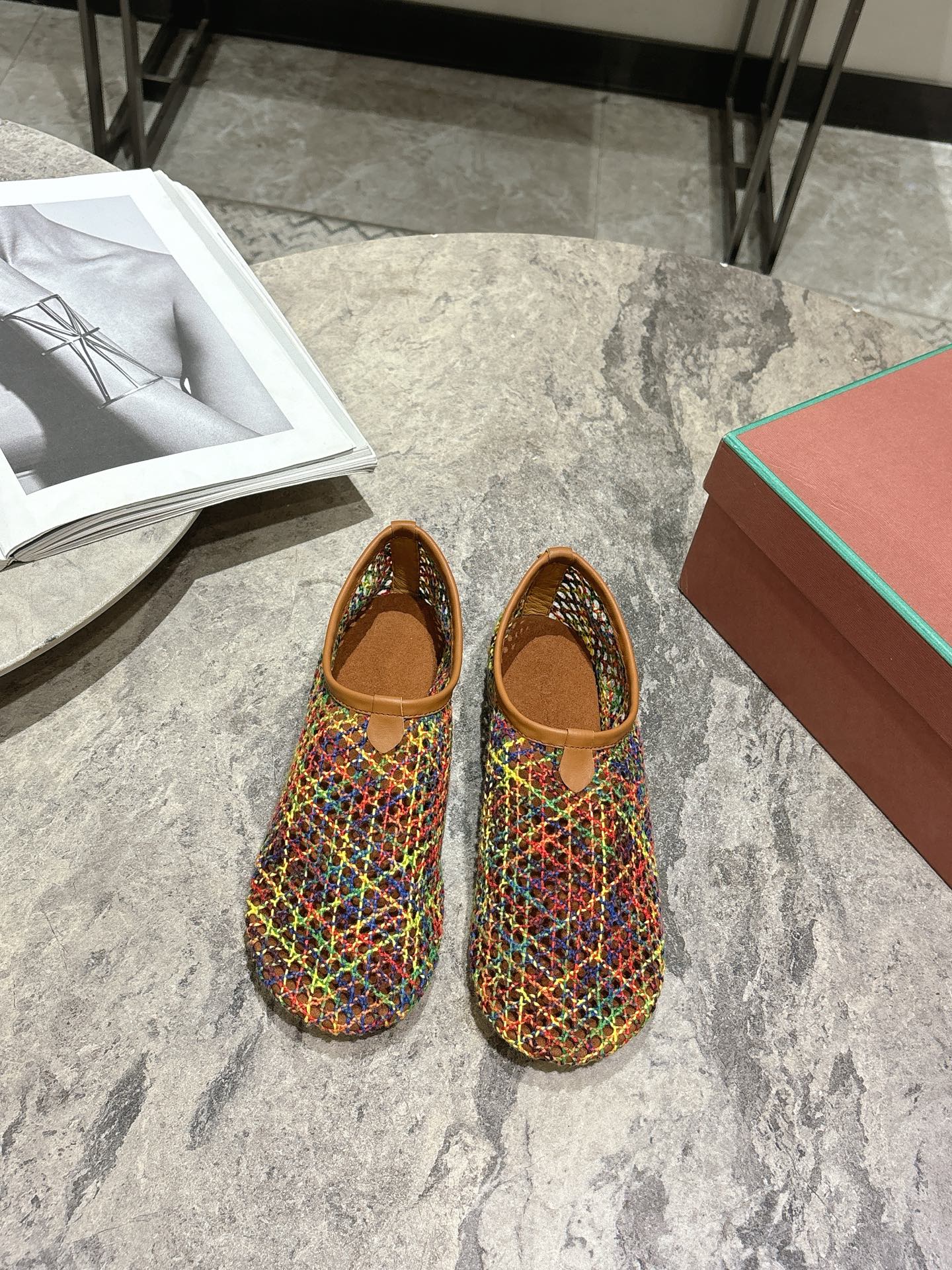 LP hollow knit ballet flats multicolor original leather 379022