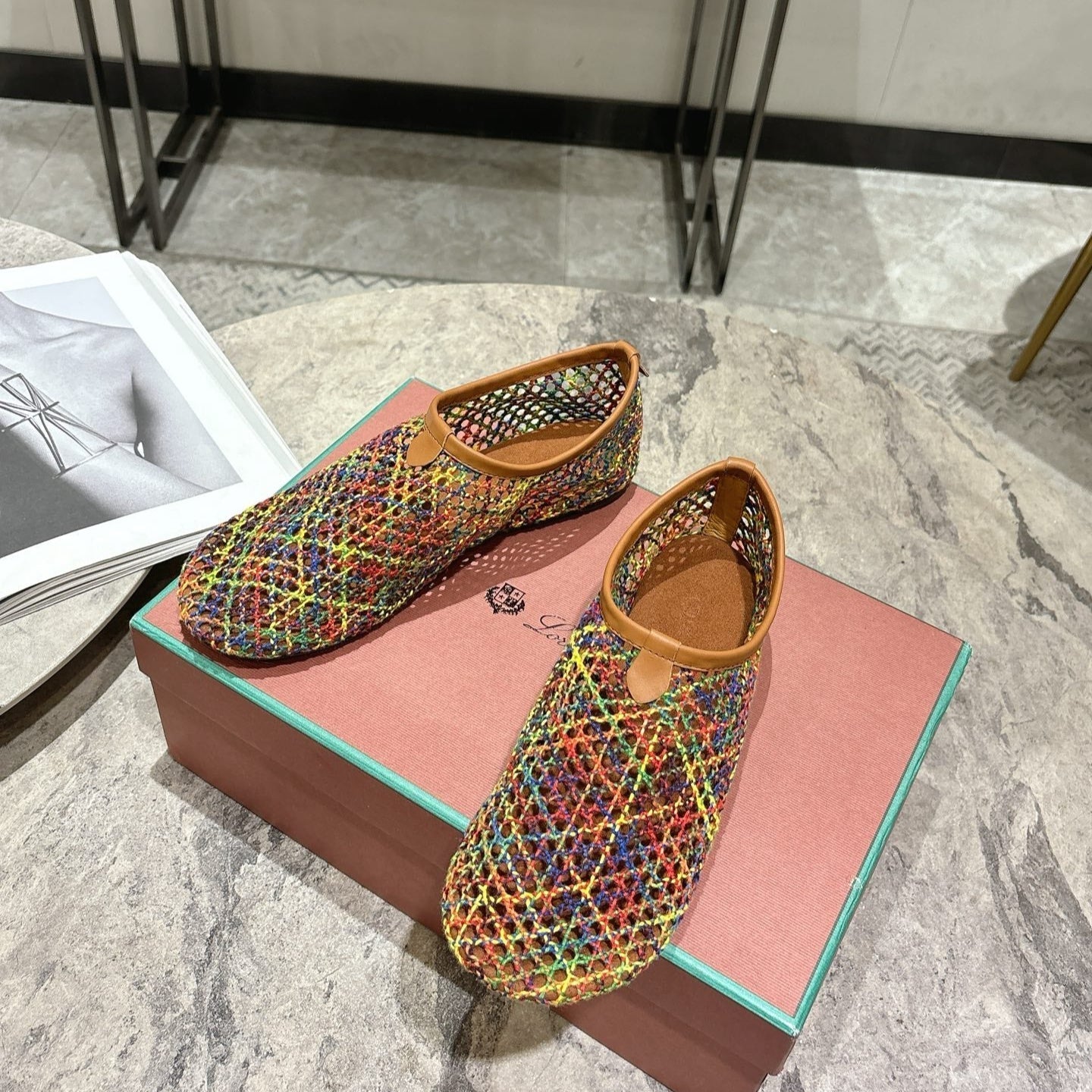 LP hollow knit ballet flats multicolor original leather 379022