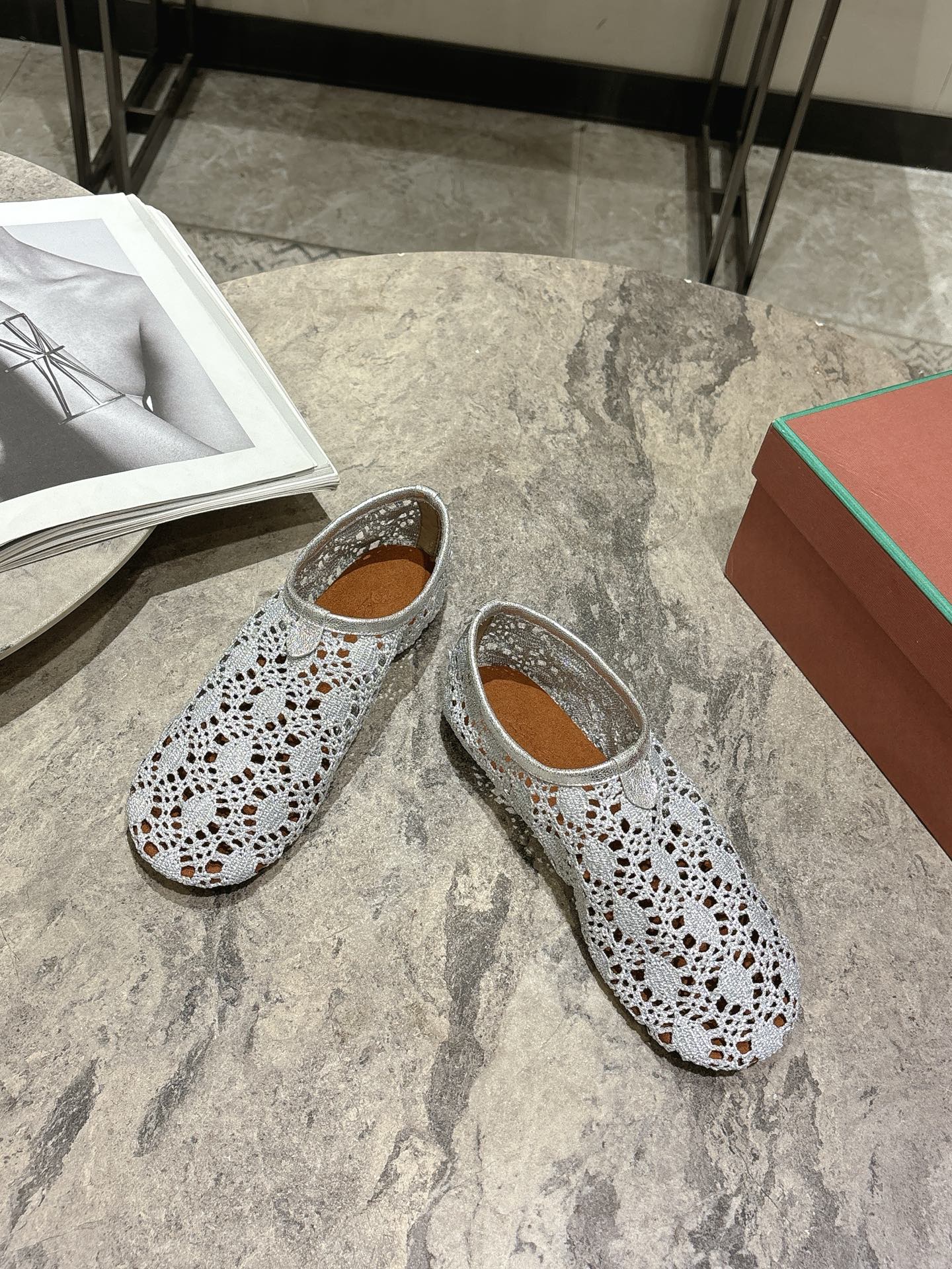 LP hollow knit ballet flats gray fabric 379028