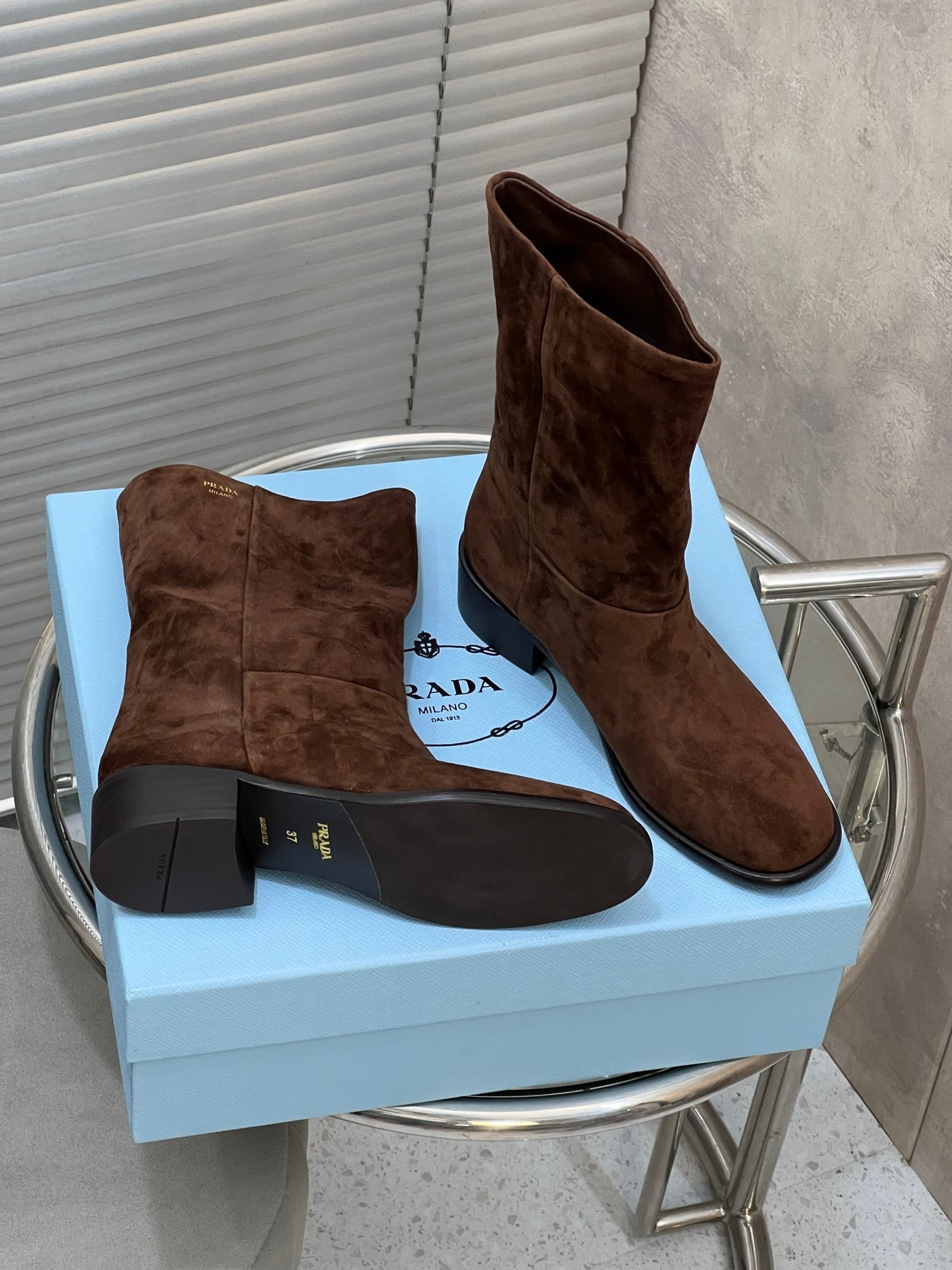 Prada 25 Boot Brown Suede Sheepskin 499844