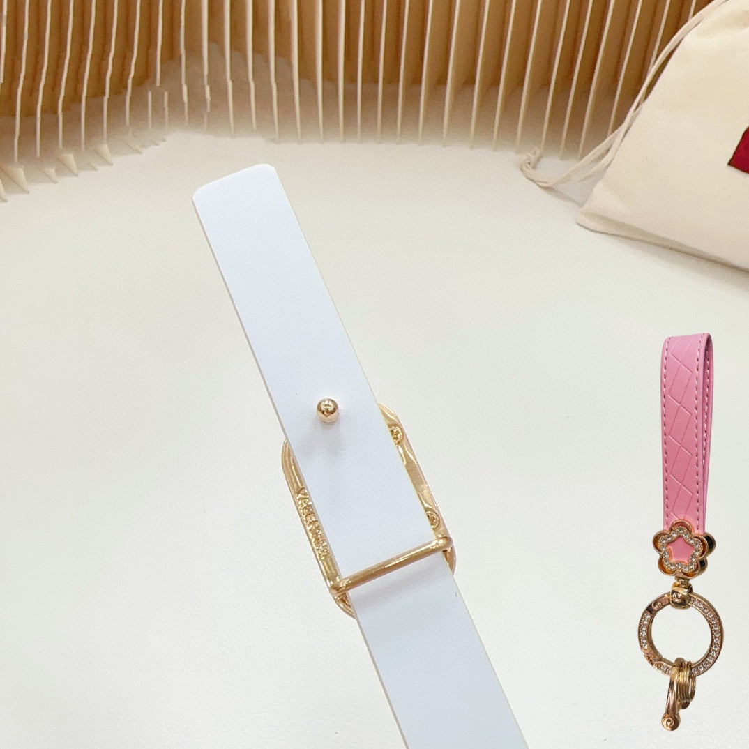 Silver Vlogo and Gold Hardware Buckle White Calfskin 20mm