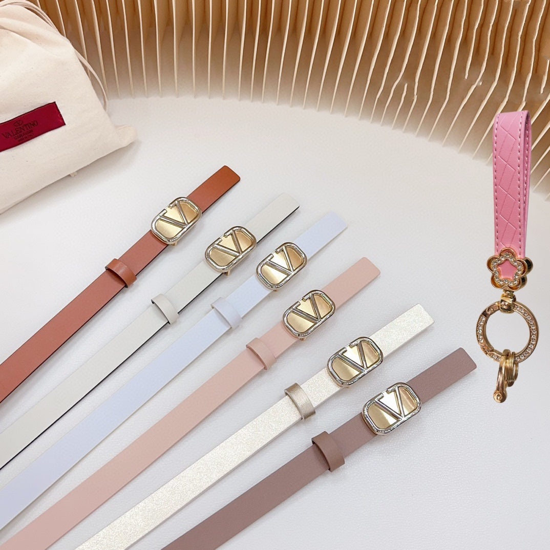 Gold Vlogo and Silver Hardware Buckle Gold White Calfskin 20mm