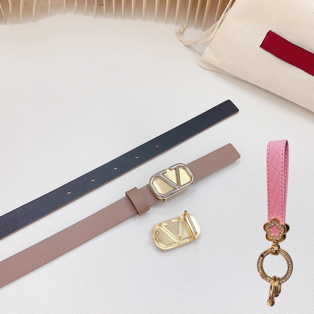 Gold Vlogo and Silver Hardware Buckle Brown Black Calfskin 20mm