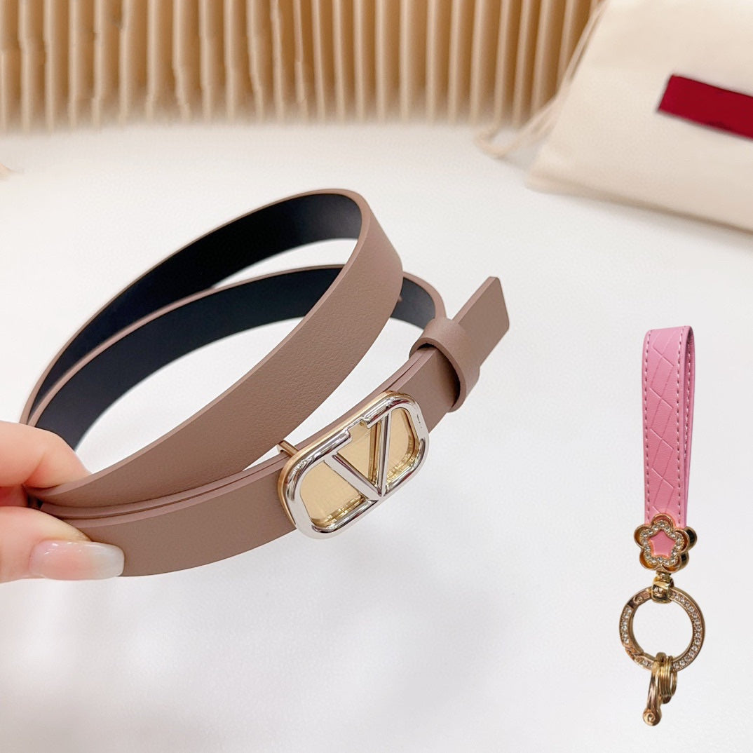 Gold Vlogo and Silver Hardware Buckle Brown Black Calfskin 20mm