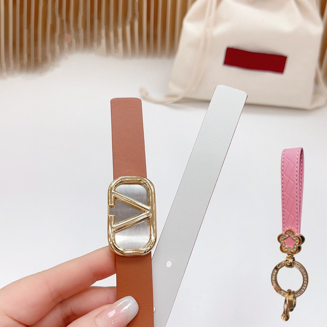 Gold Vlogo and Silver Hardware Buckle Tan White Calfskin 20mm